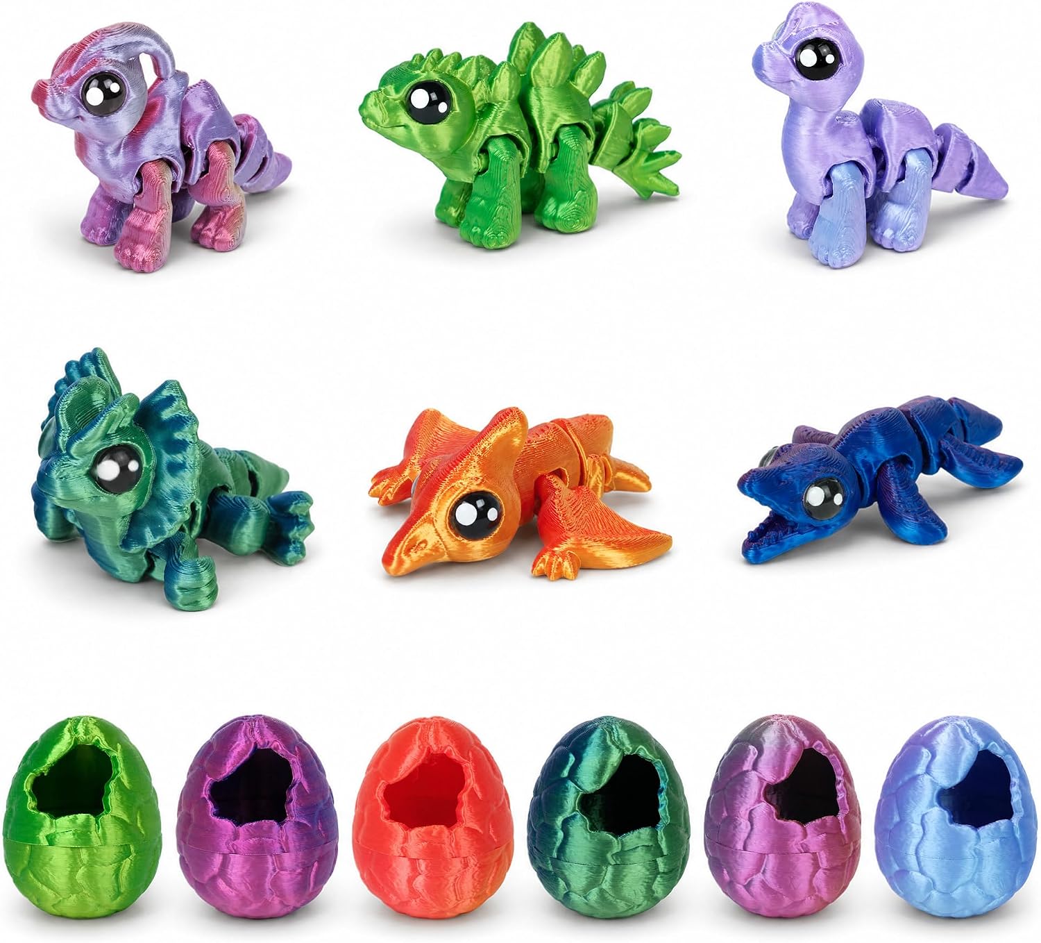3D Printed Dragon Egg 6 Pack, Mixed Style Articulated Mini Dragon Figurines with Surprise Egg Shells, Flexible Joint Fantasy Collectibles for Easter Basket Fillers, Desktop Decor & Party Favor Gifts