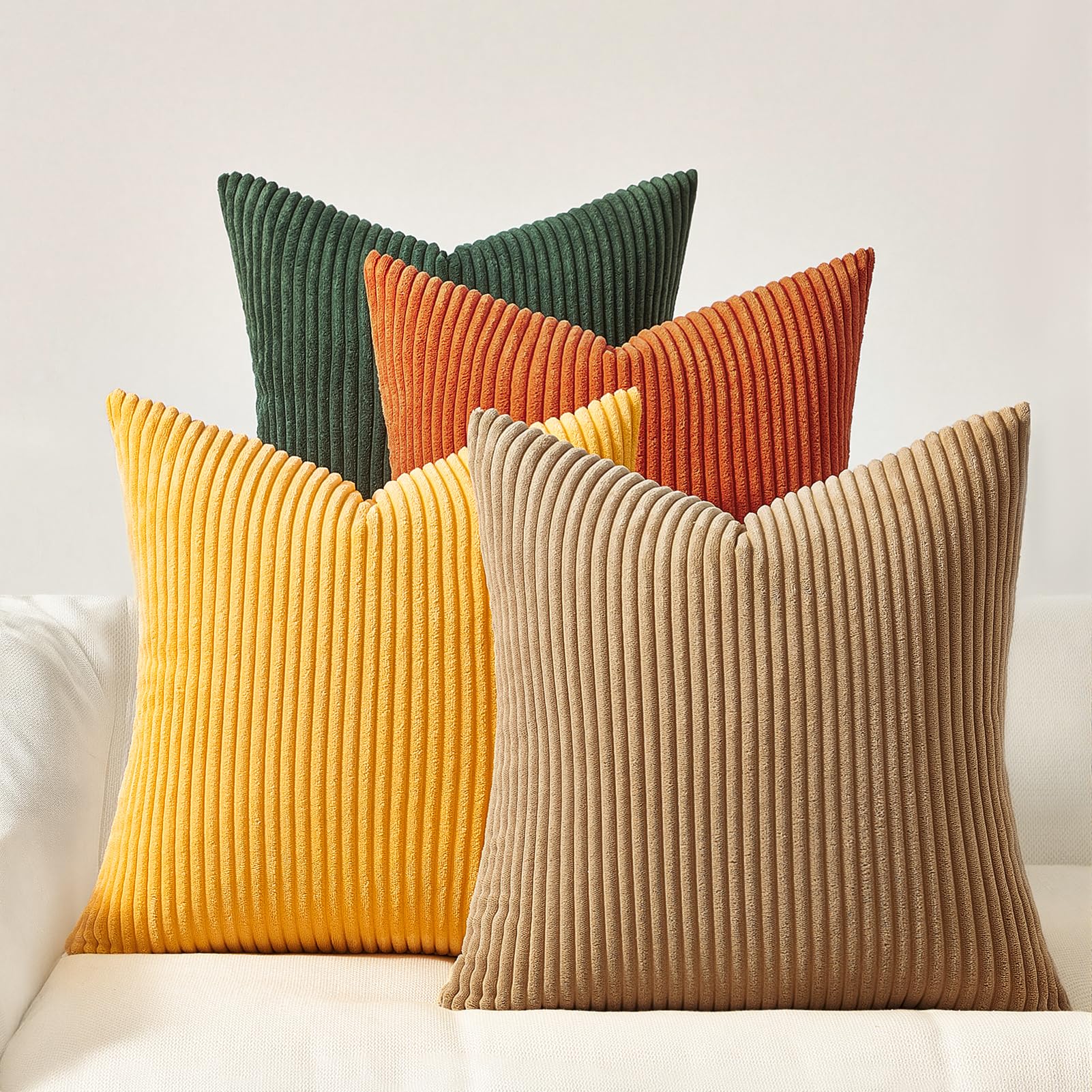 Topfinel Set of 4 Mordern Nordic Boho Farmhouse Cushion Covers Green Rust Throw Pillow Covers 22x22 Inch Soft Corduroy Fall Home Decor for Couch Bed Sofa Living Room Green Rust 22" x 22" (Pack of 4)