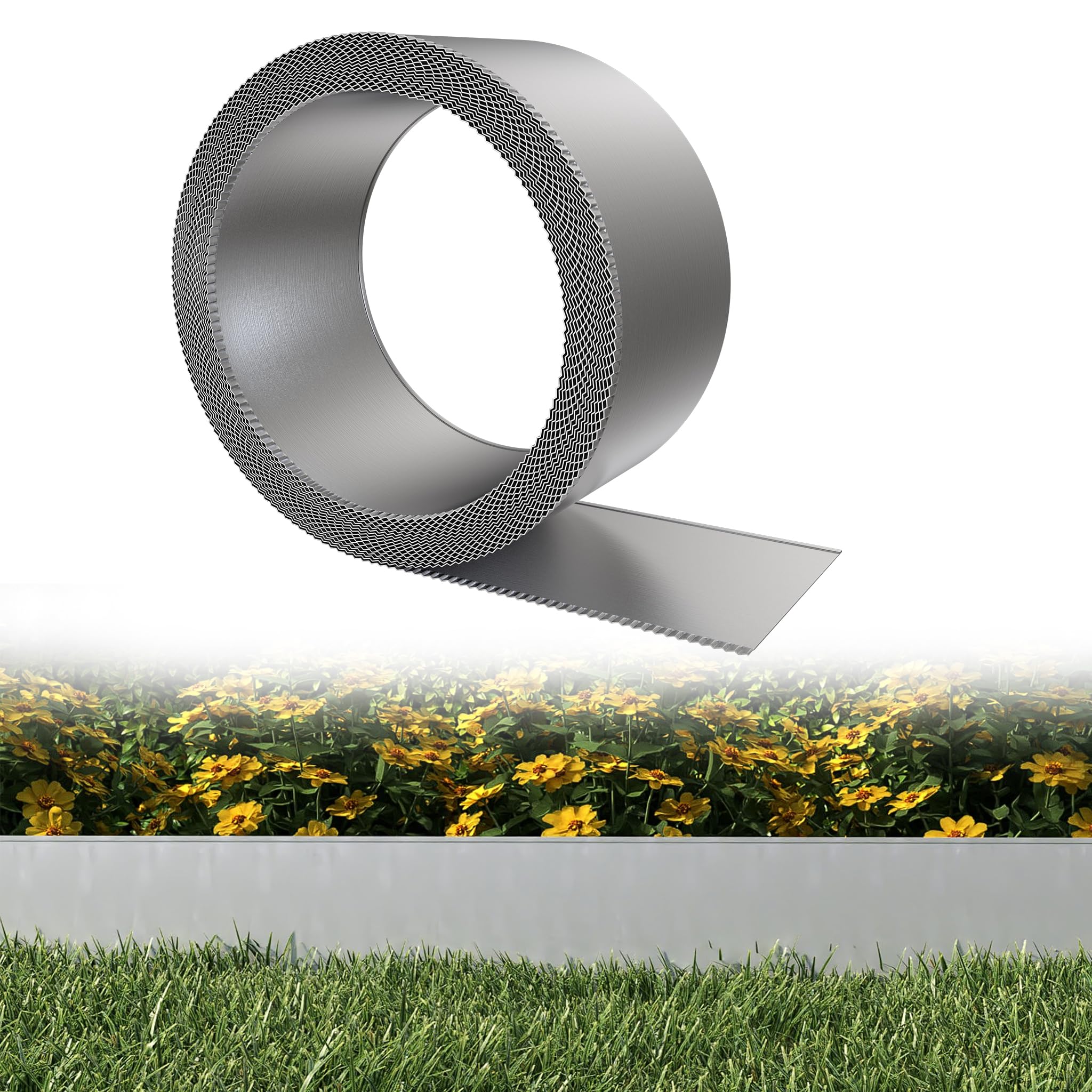 YRHome Rasenkantenband Verzinkter Stahl Raseneinfassung Beeteinfassung Mähkante mit Anti-Schnitt-Kante & Verzahnter Bodenhalterung Wetterfest & Rostschutz für Garten Höhe 15 cm – Länge 20 m(Sliver)