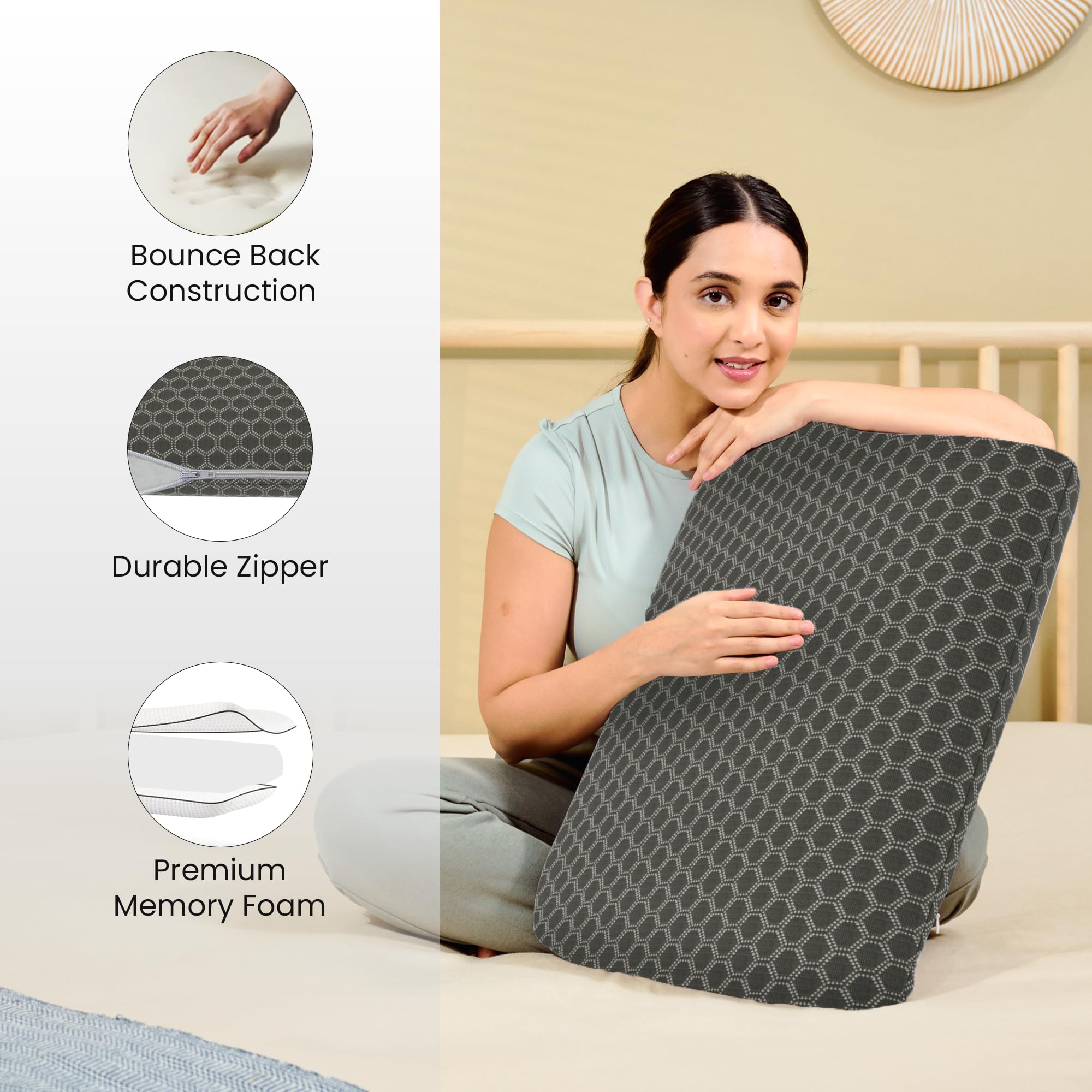CareFoam Orthopedic Memory Foam Pillow for Comfortable Sleep, Neck & Shoulder Pain Relief with Removable Zipper Black Jacquard Cover 20 x 13 x 4 Inch Pack of 1 2