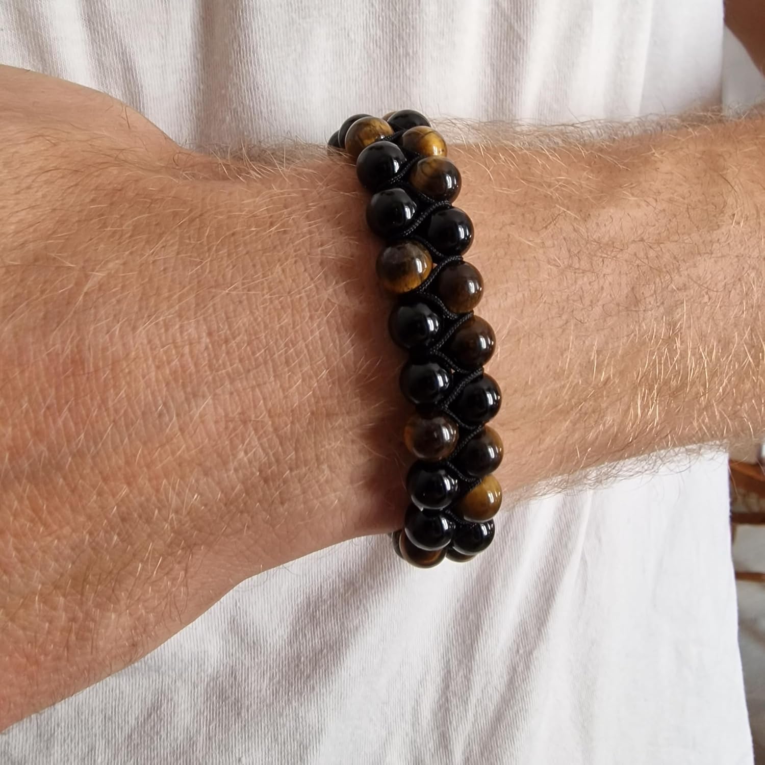 VALHALLA Natural Crystal Black Obsidian Tiger Eye Beads stone Necklace Bracelet set Lucky Amulet Pendant Protection Valentines Gifts for Him