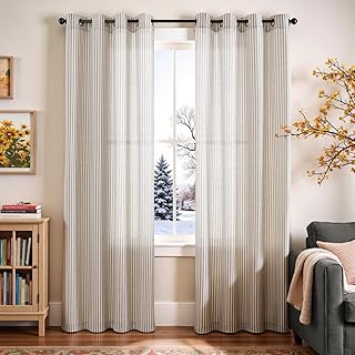 Vangao Linen Blend Stripe Curtains Tickingstripe Light Filtering Window ...