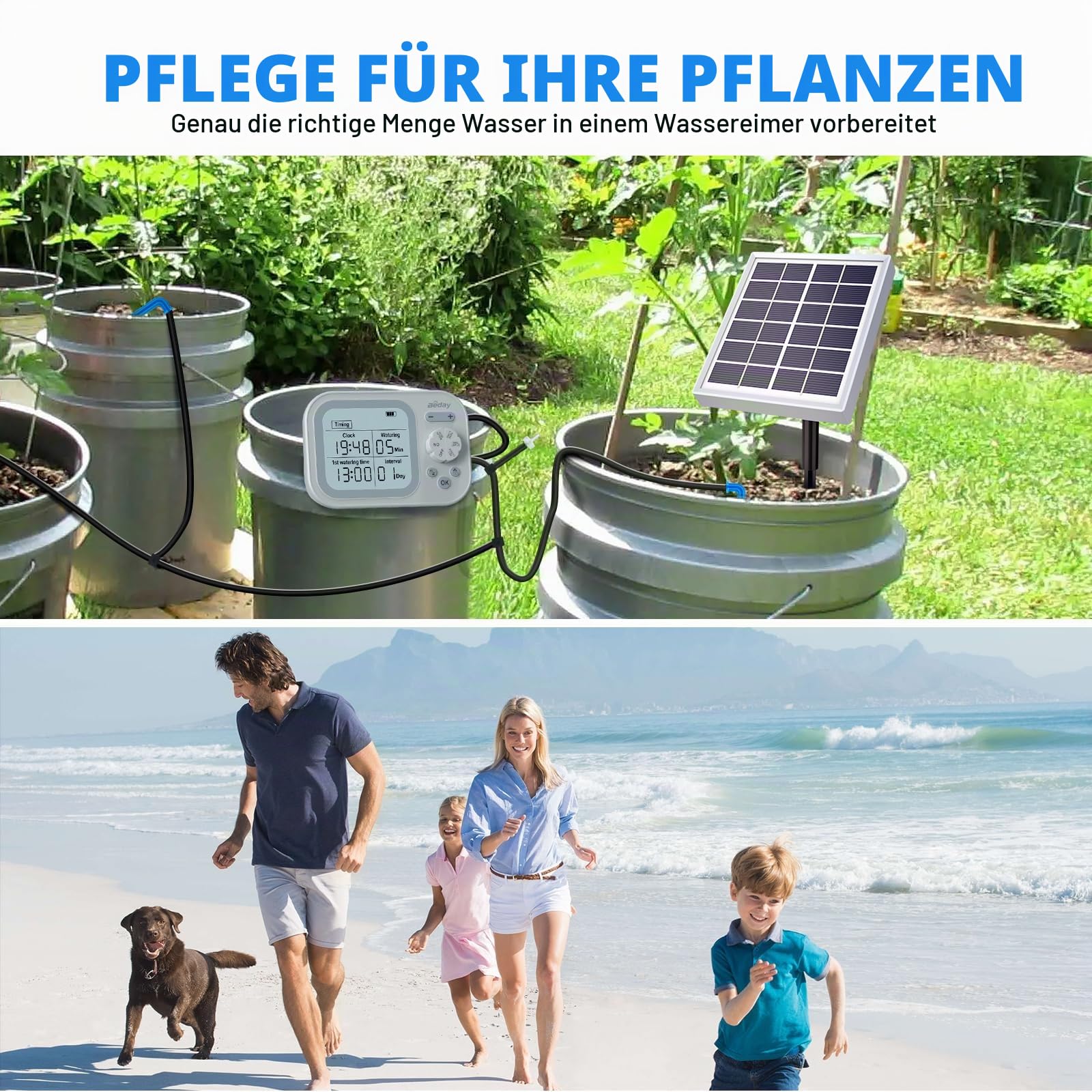 Automatisches Solar-Tropfbewässerungssystem, unabhängiger Timer, Bewässerungsset, System für 15 Topfpflanzen, geeignet für die Bewässerung von Topfpflanzen im Innenbereich, Garten und Balkon