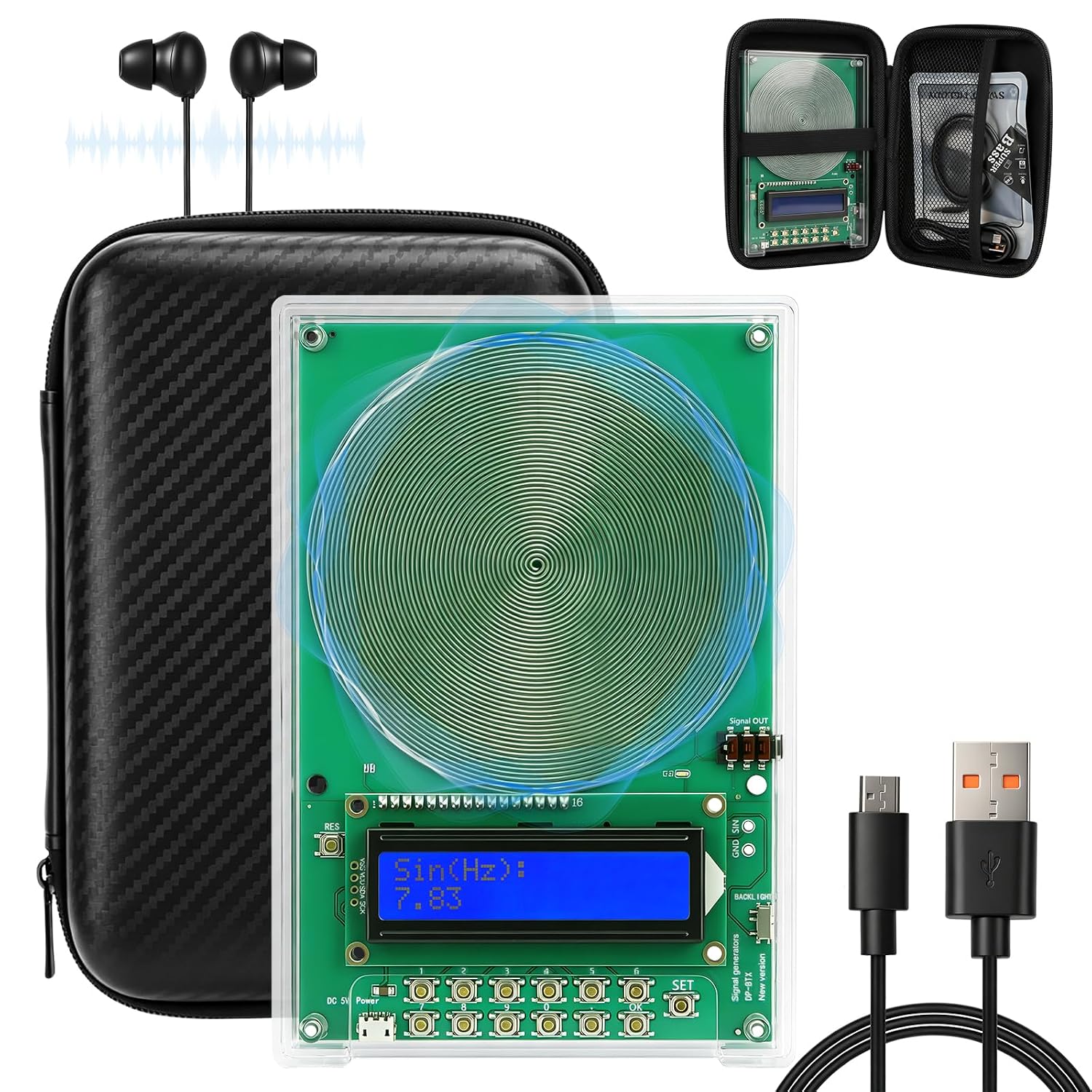 0.01Hz-200kHz Frequency Generator for Healing – 7.83Hz Adjustable Schumann Resonance Generator, USB Powered with Acrylic Case and LCD Display for Sleep aid, Meditation, Stress Relief and Yoga