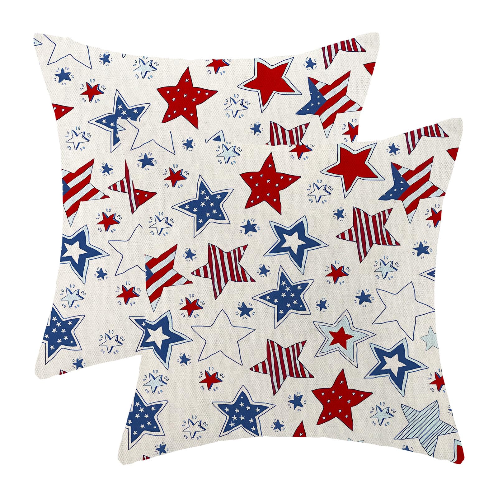 4th of July Pillow Covers 20x20 Pack of 2 Independence Day American Flag Stars Throw Pillow Cover Outdoor Decor,Memorial Day Patriotic Pillowcase