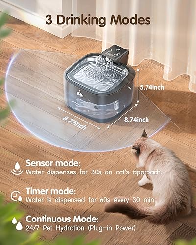 Miniatura 3 de Fuente de agua inalámbrica para gatos, fuente de agua para gatos con sensor de movimiento, 108 oz3.2 L, color negro