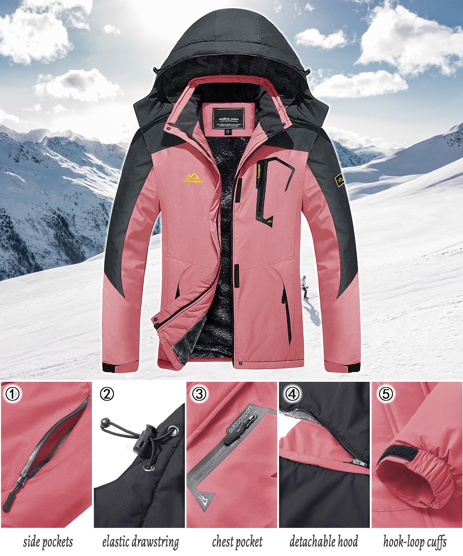 TACVASEN Donna Giacca di Transizione Calda Jacket Invernale Foderata Trekking Sci con Cerniera Impermeabile