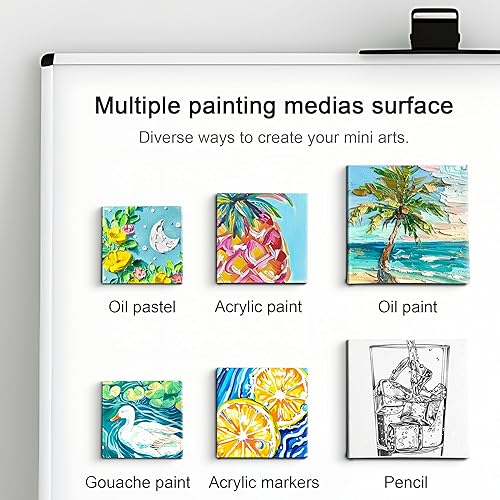 Miniatura 5 de AUREUO Mini lienzo magnético estirado de 2.5 x 2.5 pulgadas, paquete de 24 unidades, pequeño tablero de lienzo envuelto en cuadrados con parte