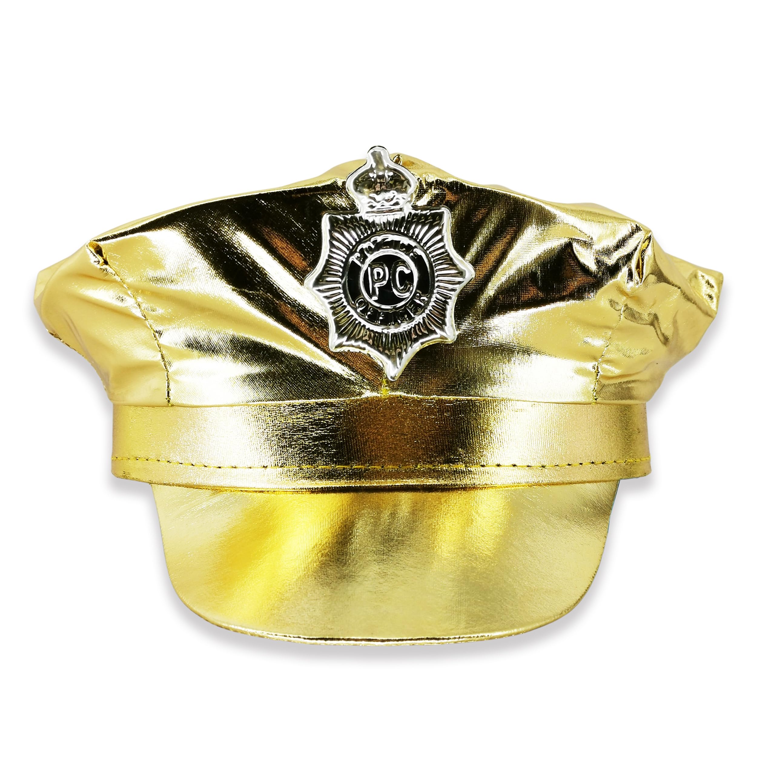 Pohotobooth Props Ltd Party Captain Police Hat – Fancy Dress Nautical Party Accessory for Hen Do, Stag Night, Halloween, Festivals, Pride, Beach & Themed Event (Gold Metallic Police Officer)