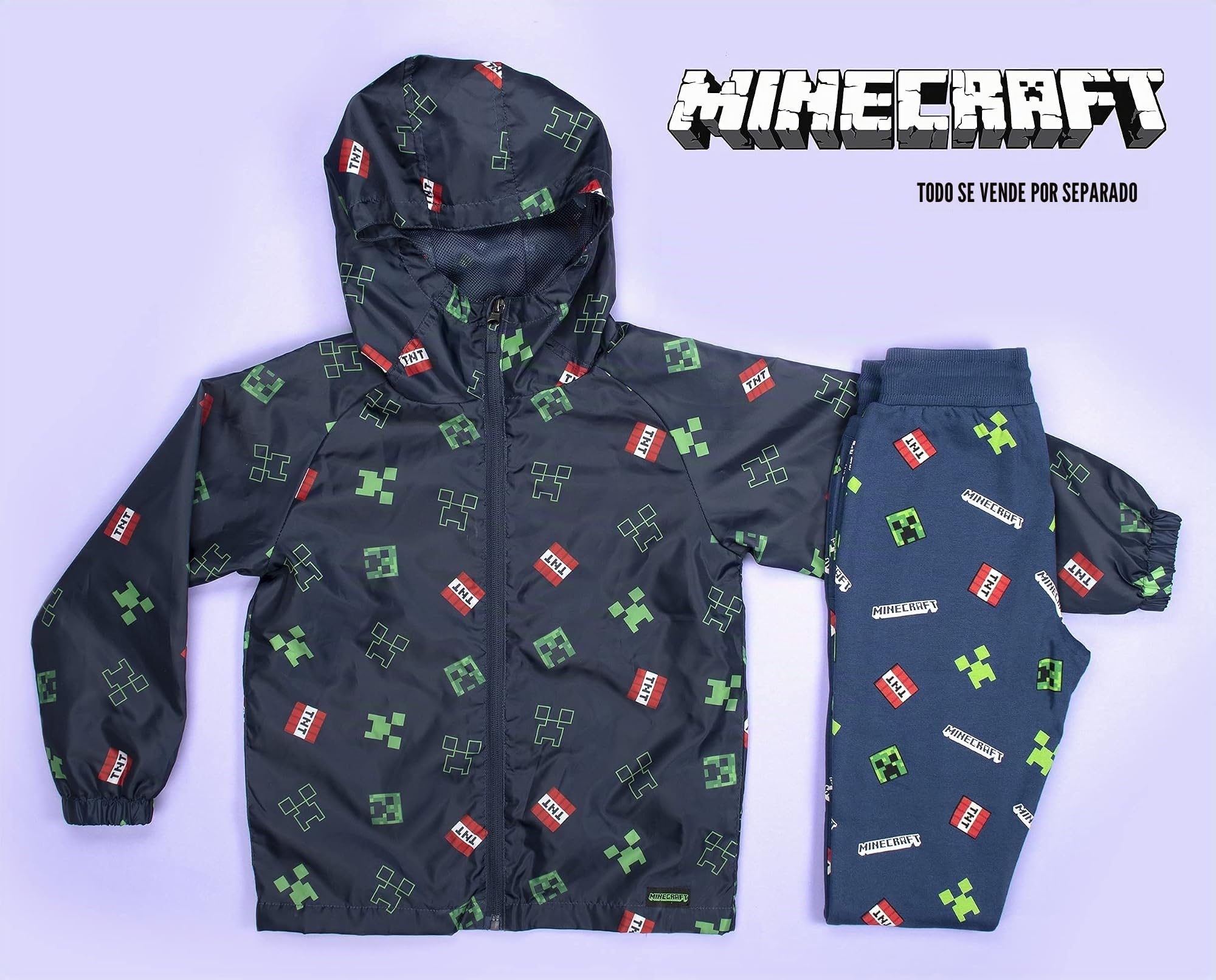 Minecraft Chubasquero para niños de 5 a 12 años, chaqueta impermeable con forro y capucha, ligera y lavable a máquina