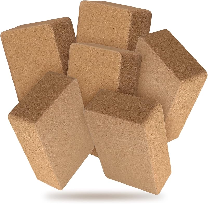6 Pack Cork Yoga Blocks, 9 x 6 x 3 Inches Non-slip & Anti-tilt Yoga Blocks for Supportive Stretching, Lightweight Gymnastic Cube Bricks for Exercise Pilates Workout Fitness Meditation Stability