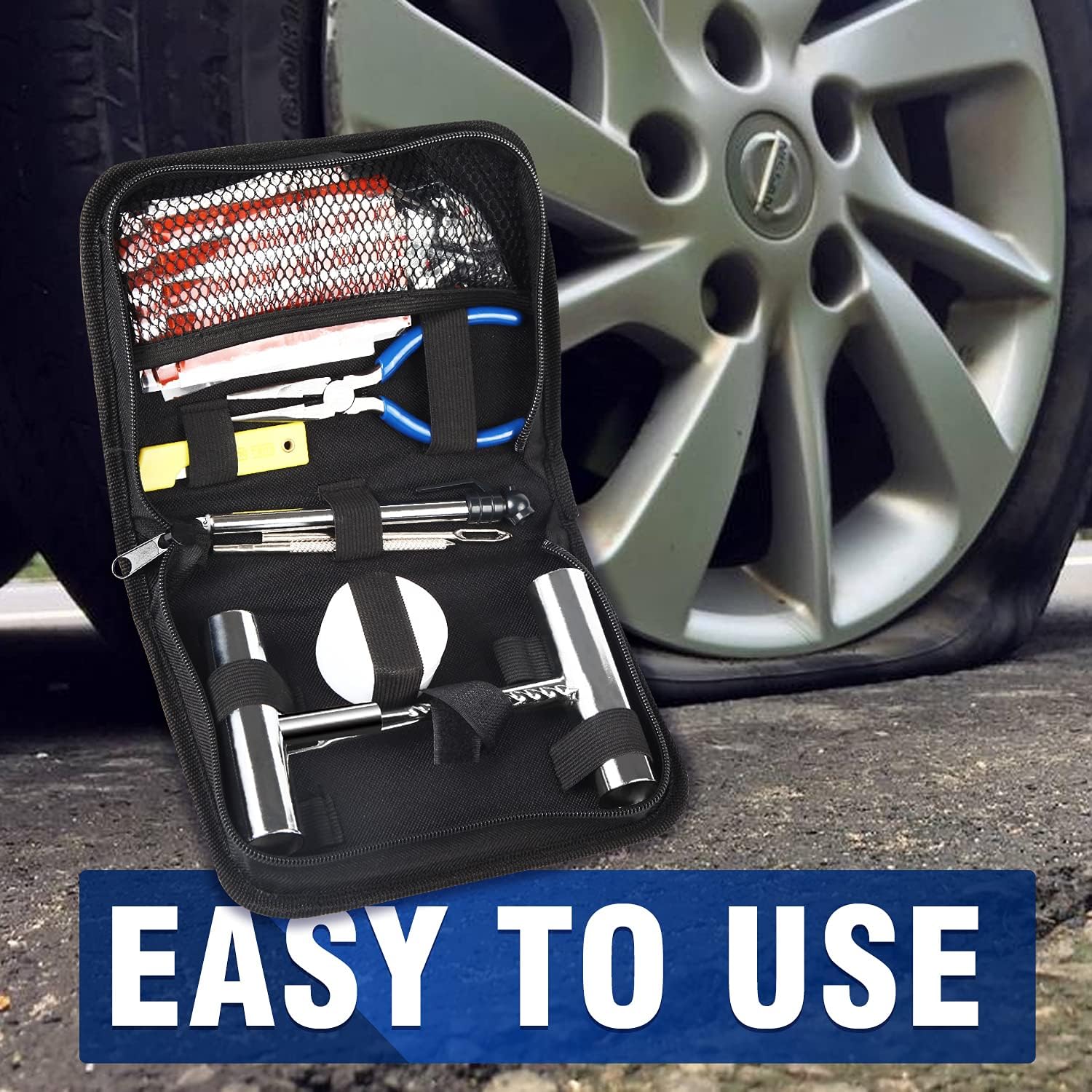 DeShan Emergency Tire Repair Kit, with Universal 46PCS Tire Plug Kit & Tire Repair Tools to Fix Punctures and Plug Flats for Car/Motorcycle/Truck/Tractor/Trailer/RV/ATV : Automotive