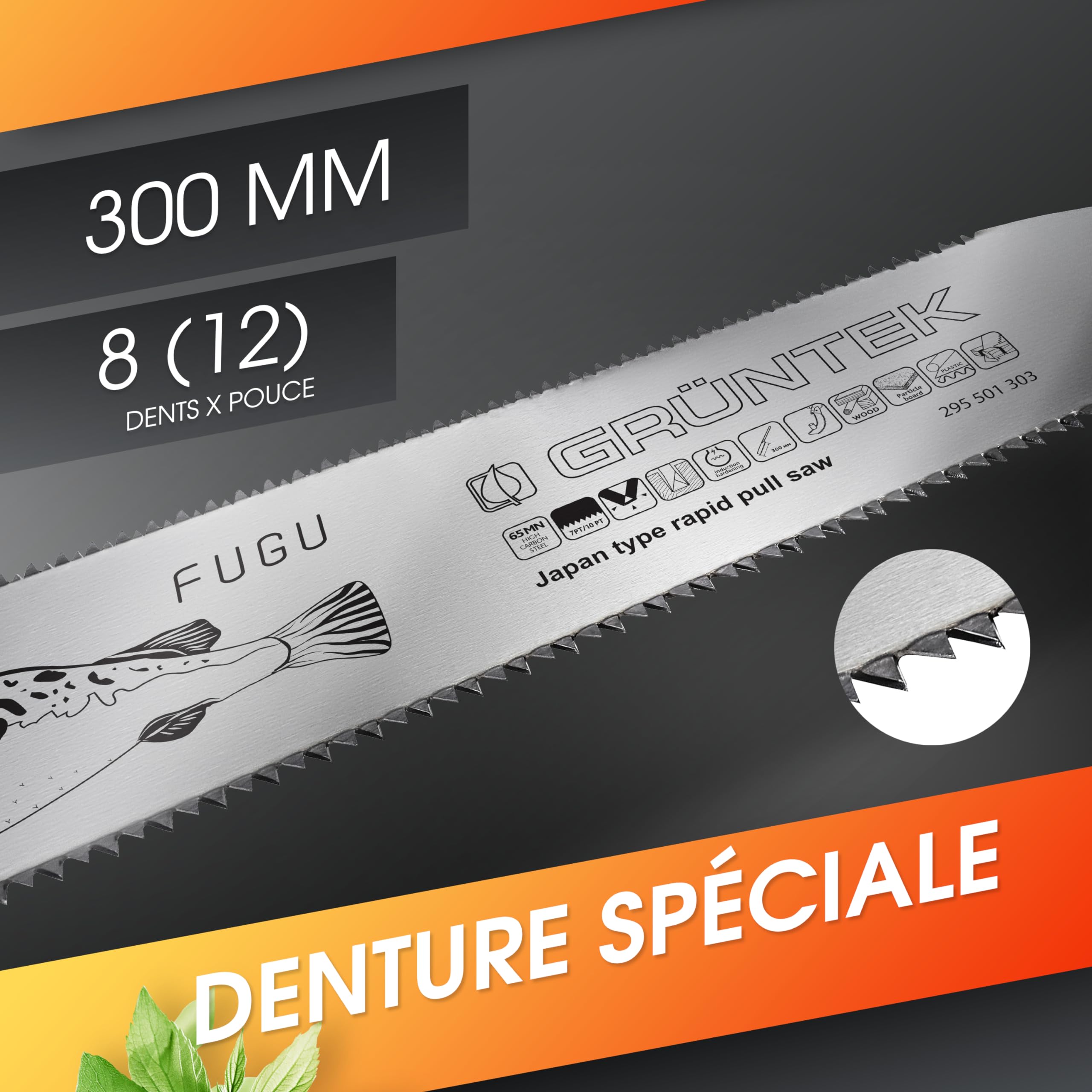 GRÜNTEK Scie Japonaise Menuisier 300mm Scie Jardin Coupe double fine et grosse Scie à main bois lame double