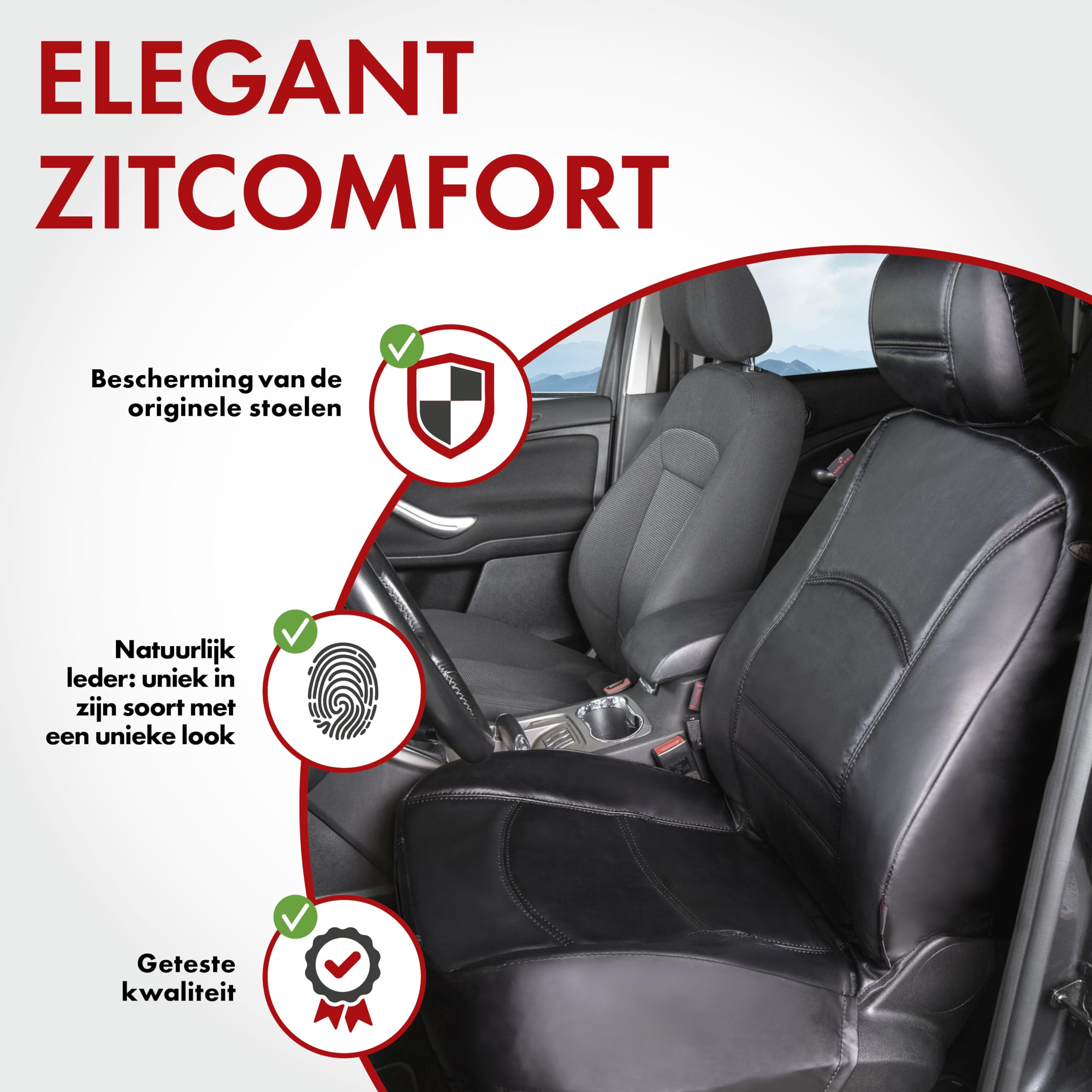 Origen Complete voorstoelhoes, model R1, zwart met 6 cm schuim, compatibel met zij-airbags, universeel en ergonomisch ontworpen Origen Complete voorstoelhoes, model R1, zwart met 6 cm schuim, compatibel met zij-airbags, universeel en ergonomisch ontworpen