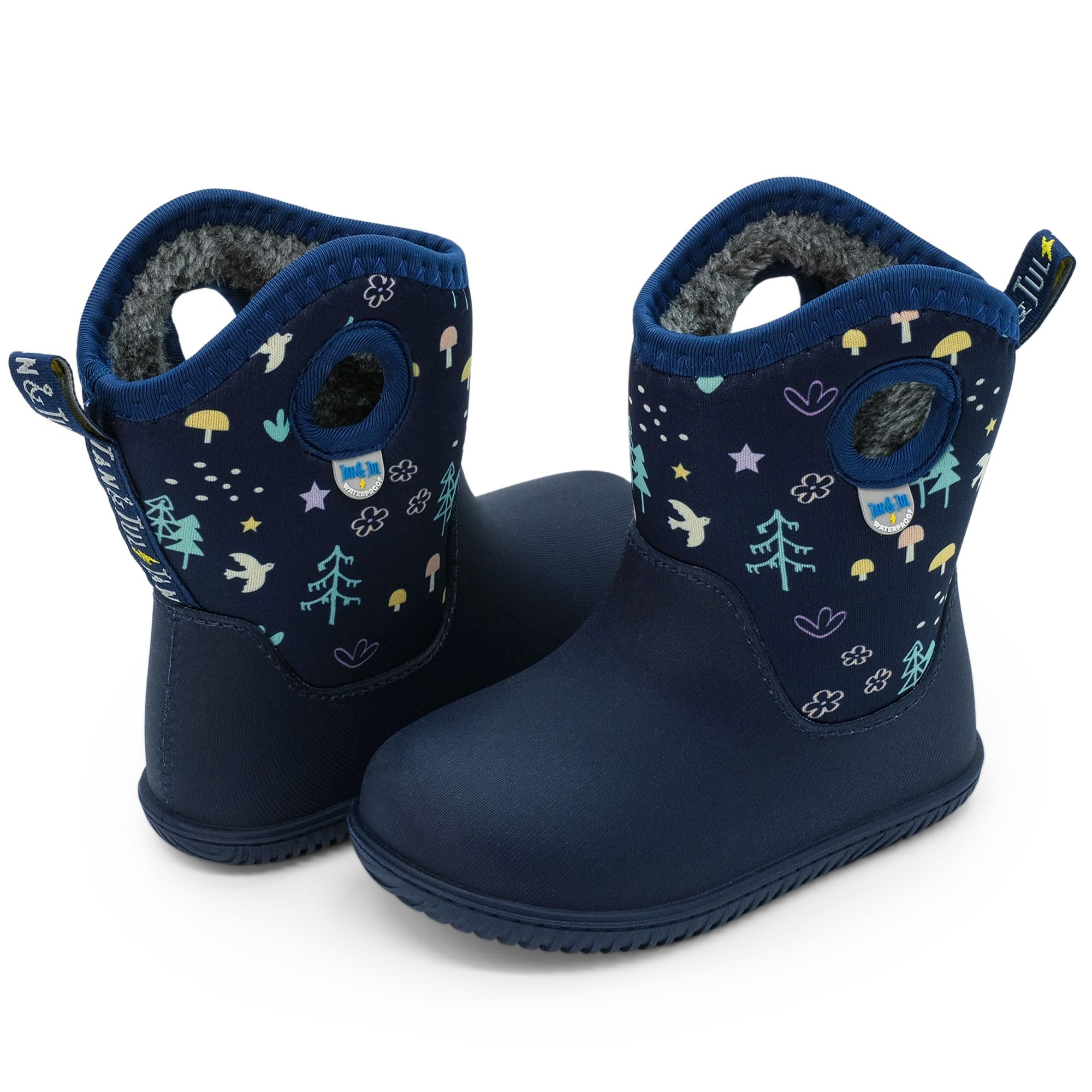 Jan & Jul Wasserdichte isolierte Regenstiefel für Mädchen mit Sherpa-Fleece-Futter (Navy-Wald, EU Größe 25)