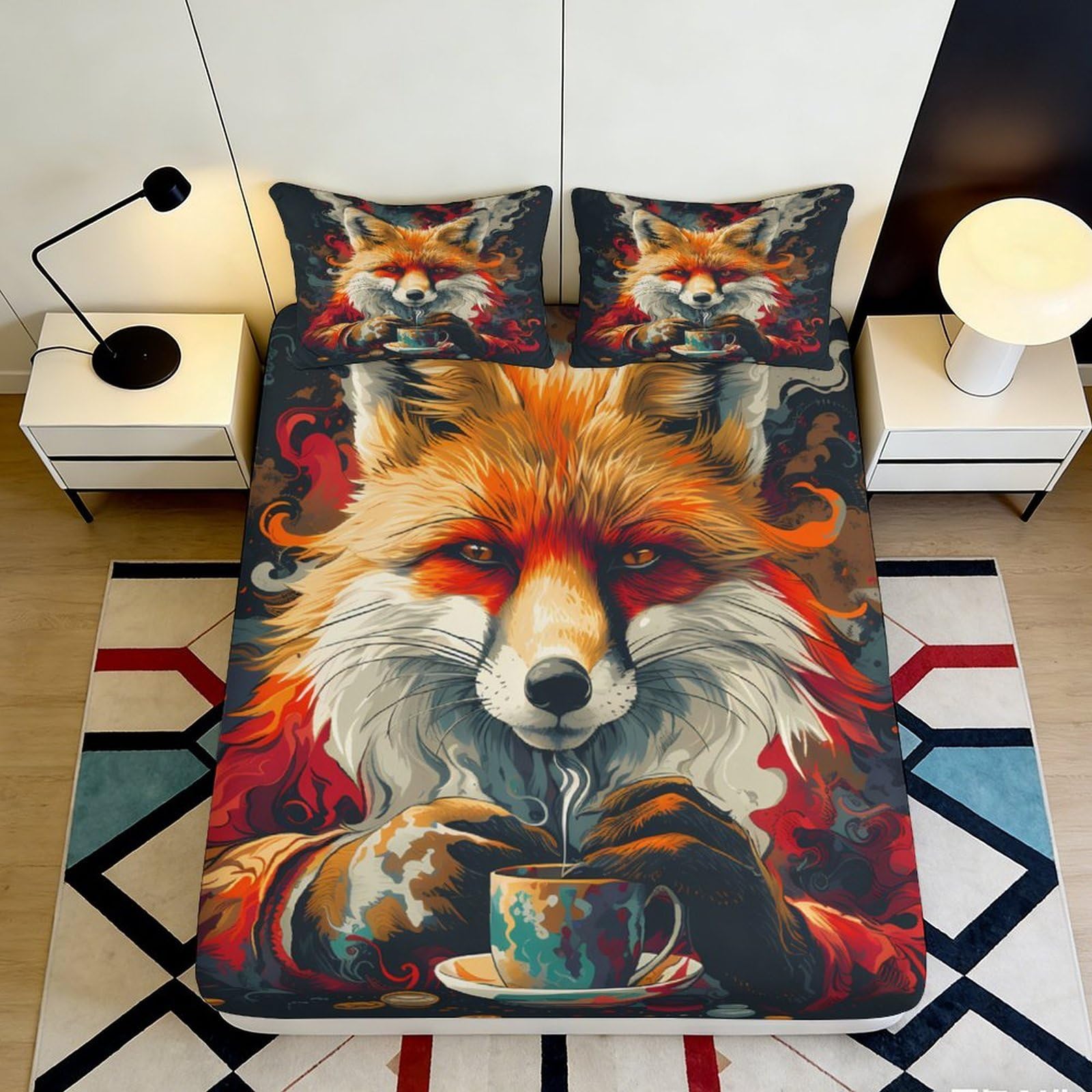 Pnayamiorkfel Style-7 3D Printed Fox Coffee Fitted Sheet Microfiber Soft Decorative Animal Art Bed Cover For Bedroom Guest Room 90X200x25cm