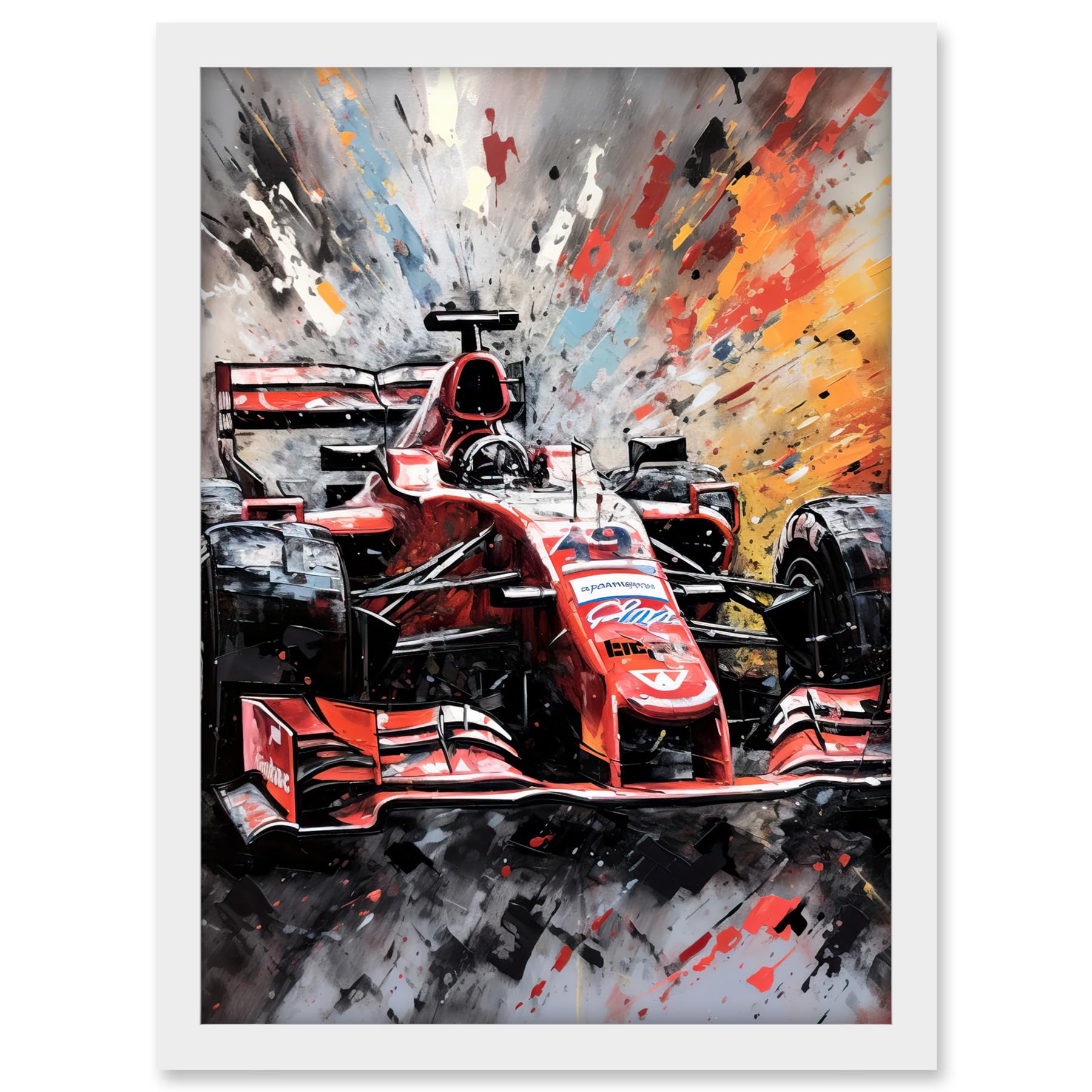 Artery8 Grand Prix Paint Splat Red Race Car Bold Artwork Framed A3 Wall Art Print