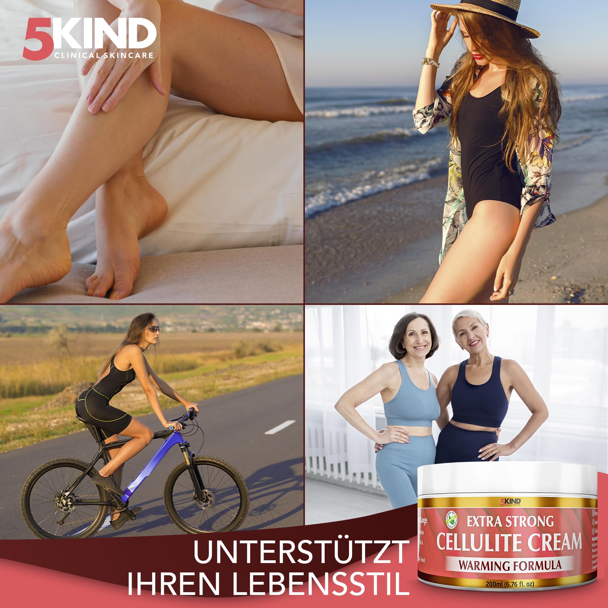 5Kind Extra Stark Anti-Cellulite Creme 200 ml – Natürliche wärmende Formel gegen Cellulite – Straffende Creme gegen Orangenhaut, effektive Cellulite-Behandlung