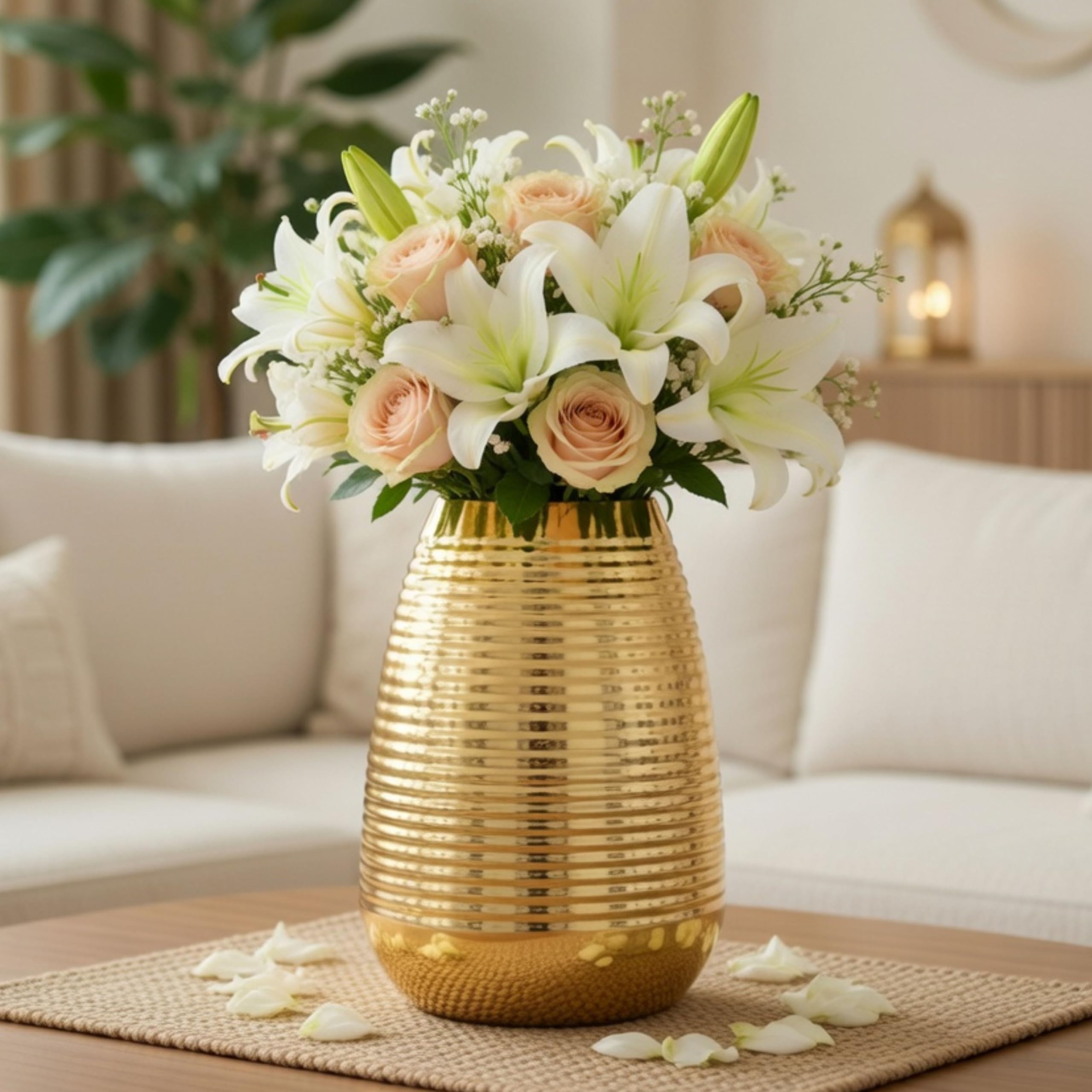 BEHOMA Golden Metal Vase - Rustic Home Decor -10