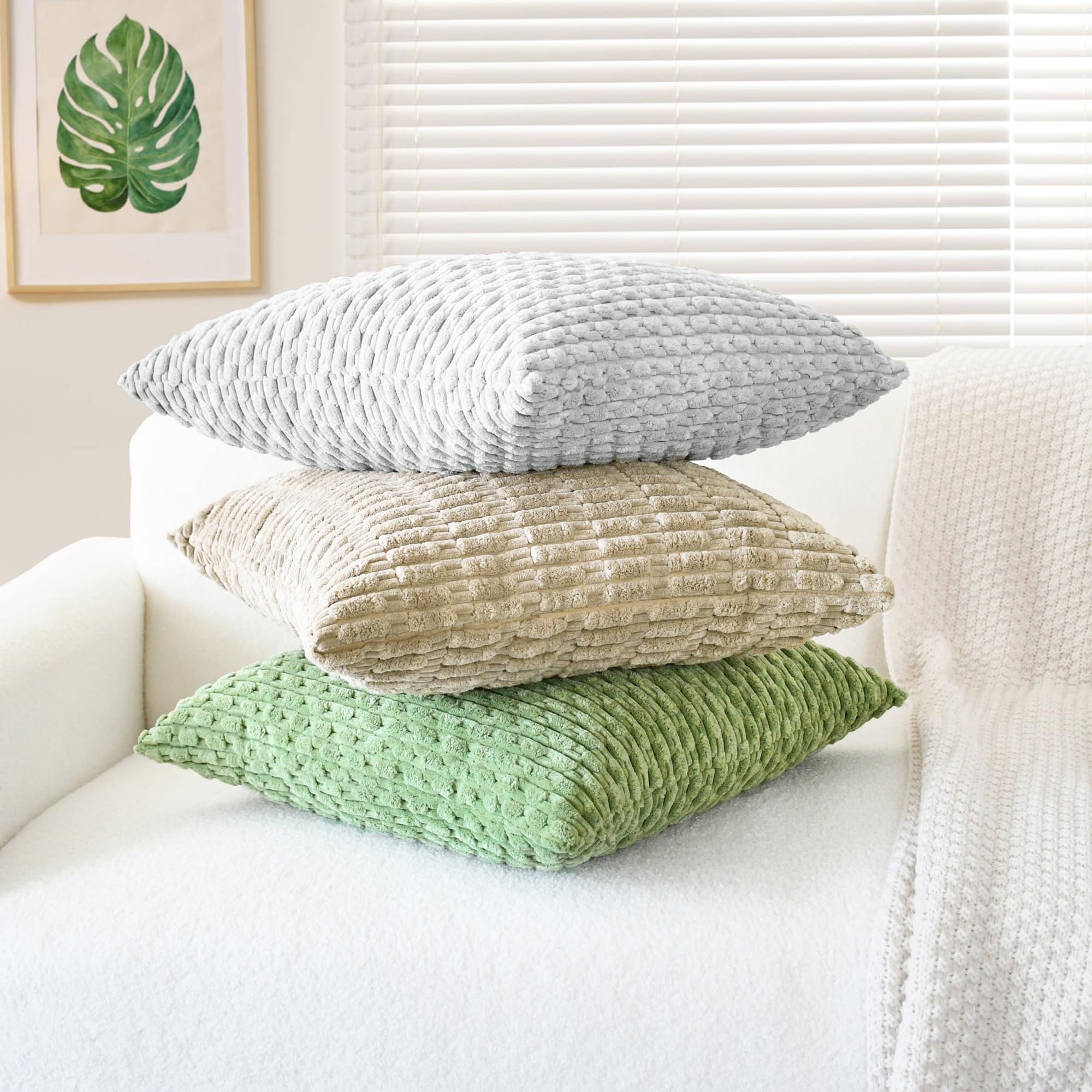 CaliTime Confezione da 2 federe per cuscini in velluto a coste, stile bohémien, a righe, decorative, per divano, letto, casa colonica, 45 x 45 cm, grigio argento