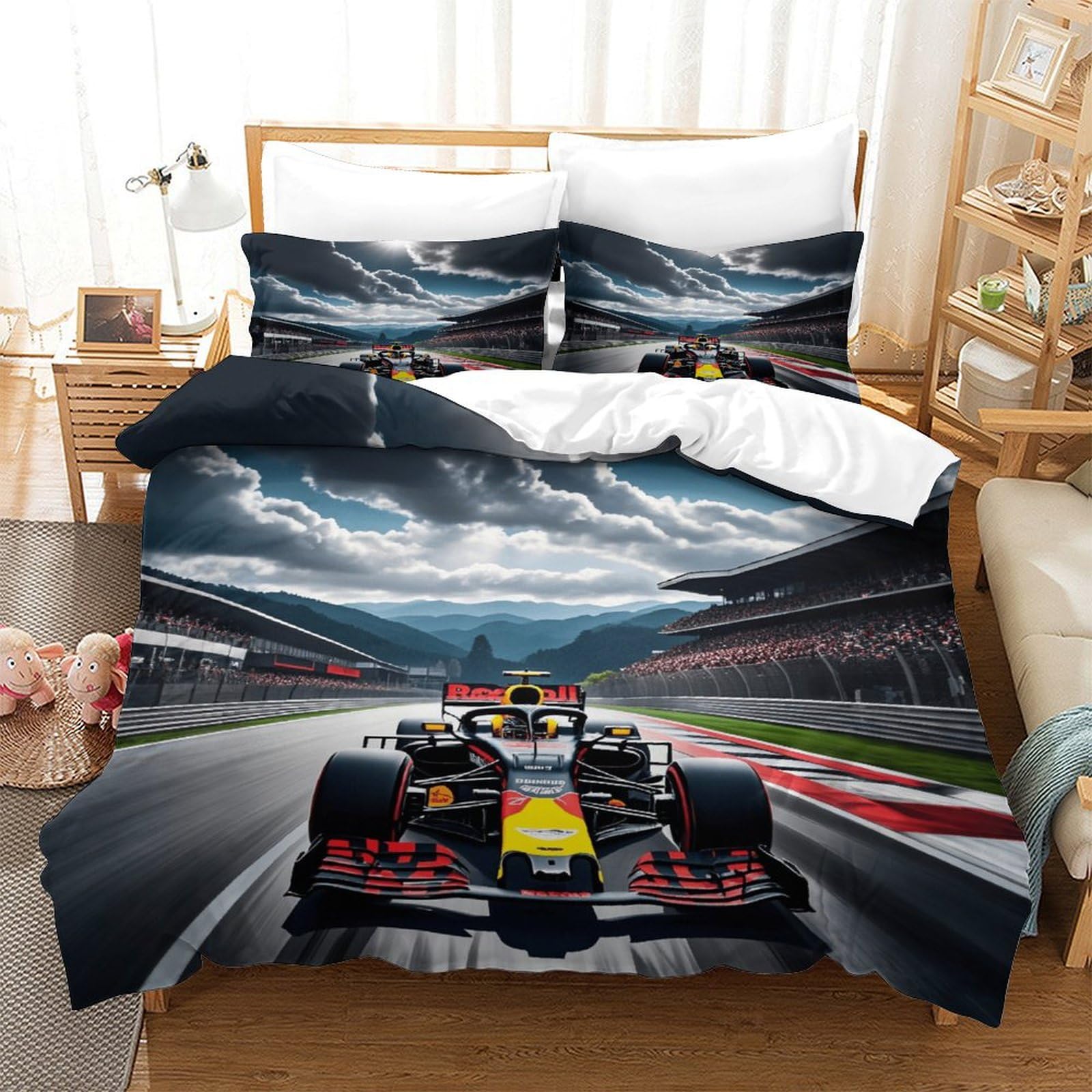 LILIlaobiao Grand Prix Racing BullRacing Duvet Cover Set Soft Microfiber Bedding Set Breathable Formula racing Quilt Cover with Hidden Zipper Closure,3D Printed Comforter Cover Double（200x200cm）
