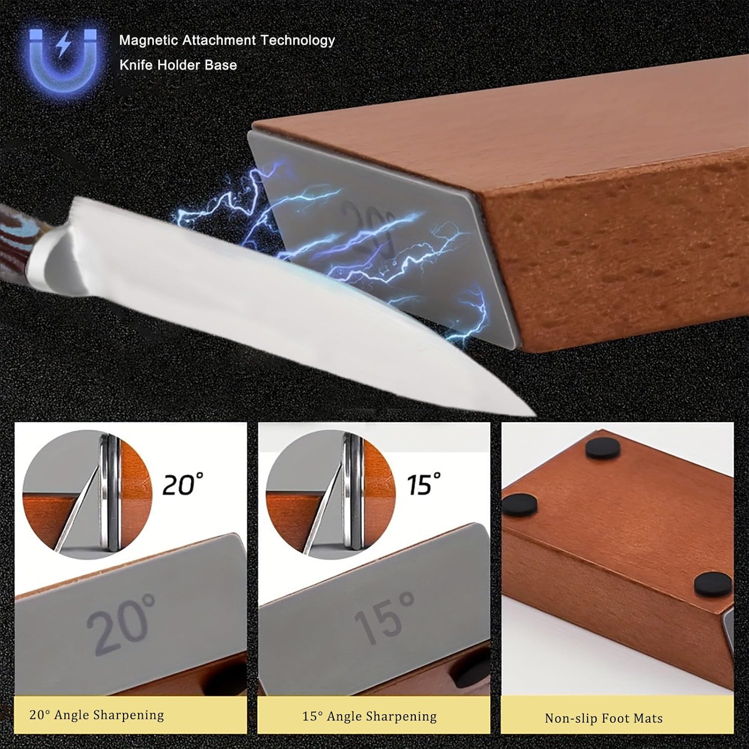 Rolling Knife Sharpener Kit, Diamond and Ceramic Discs Roller Knife Sharpener Tool, 15° and 20° Magnetic Angle Guide Kitchen Easy Knife Sharpening Set