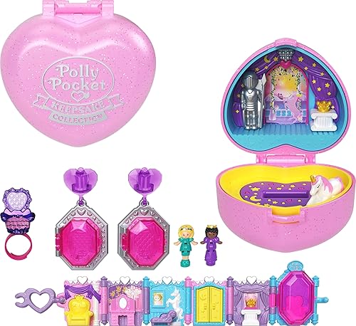 Polly Pocket Coleccionista compacto con 2 muñecas, colección de recuerdo, juego de joyas de bola real, juguete coleccionable con tema de castillo de