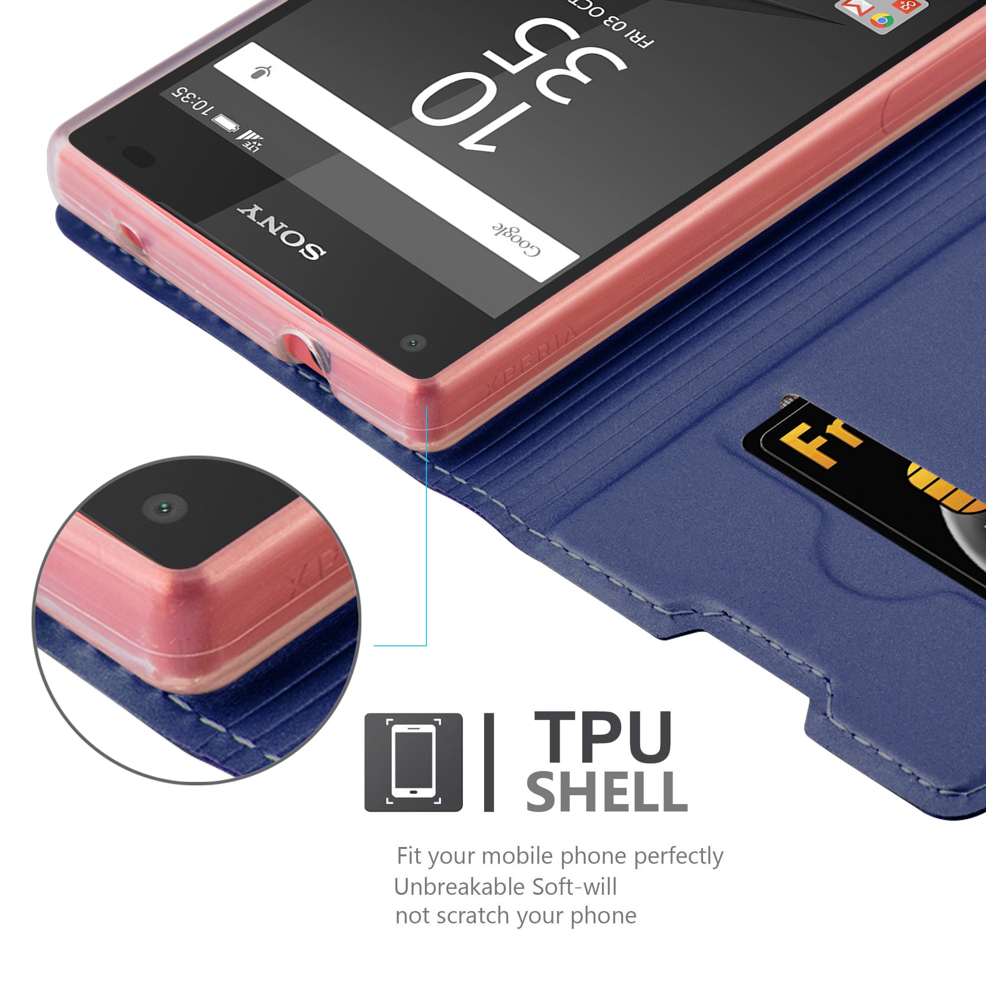 Cadorabo Custodia A Libro Per Sony Xperia Z5 Compact – Classy Black, Con Porta Carte E Tessera, Funzione Stand E Chiusura Magnetica - 4