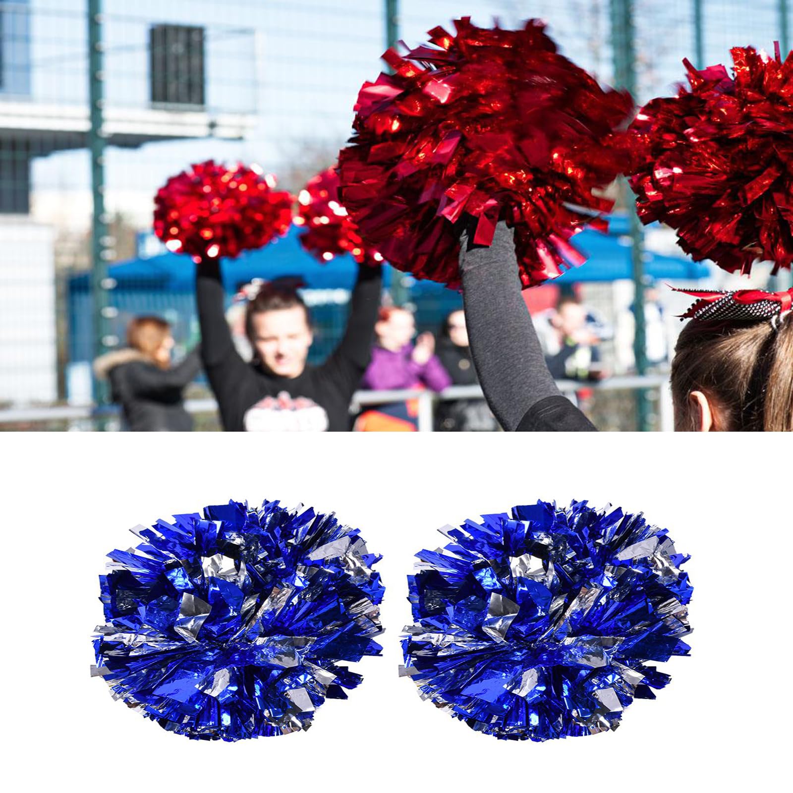 Essoirst Cheerleading PON PON - Cheerleader Aerobica PON PON Pompon per Feste da Ballo Scuola Competizione Sportiva 1 Paio(Blu+Argento)