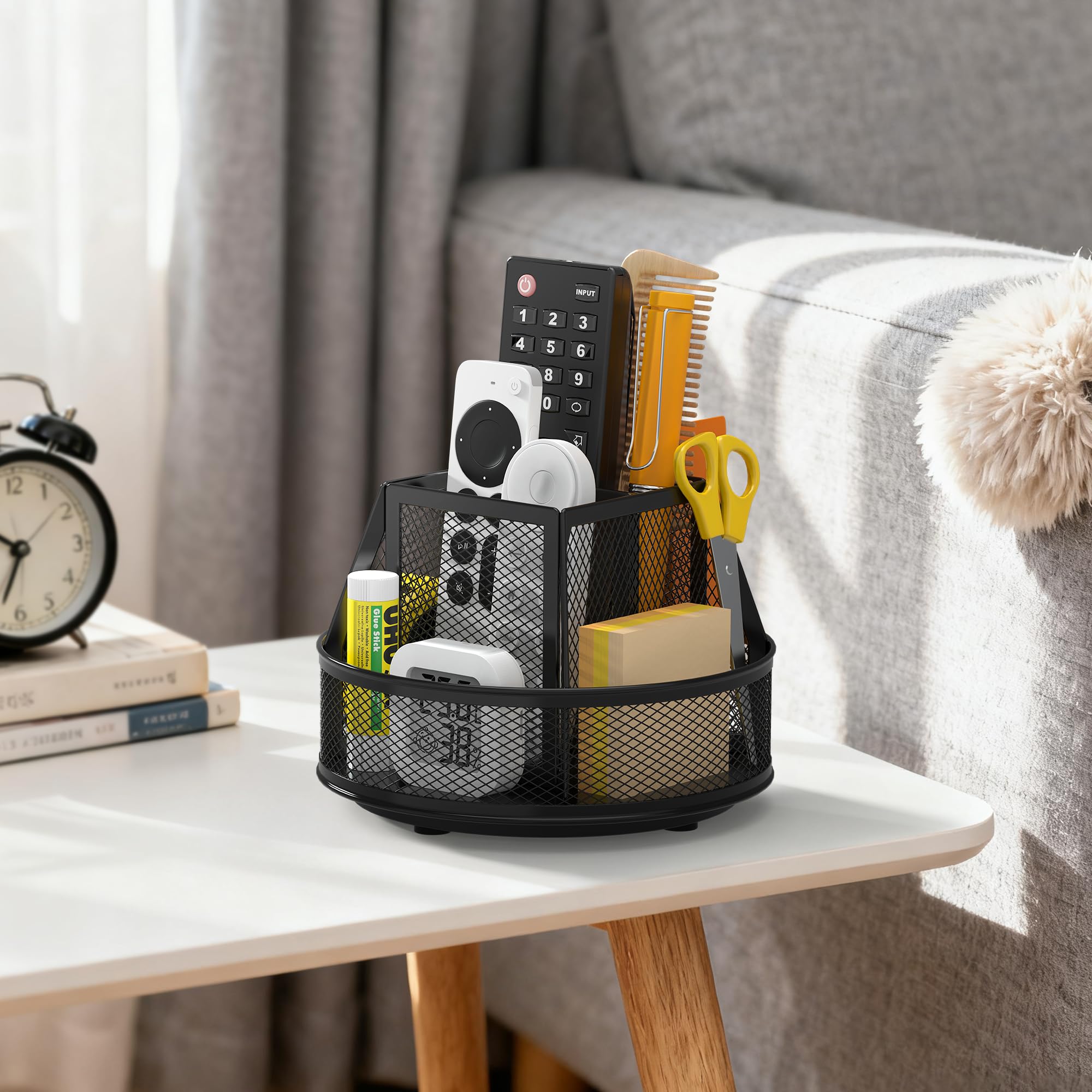 Docnest Organizer da scrivania girevole a 360°, portapenne a 6 scomparti, nero | Supporto in metallo resistente con divisorio rimovibile. Contenitore salvaspazio per matite, forbici e pennarelli
