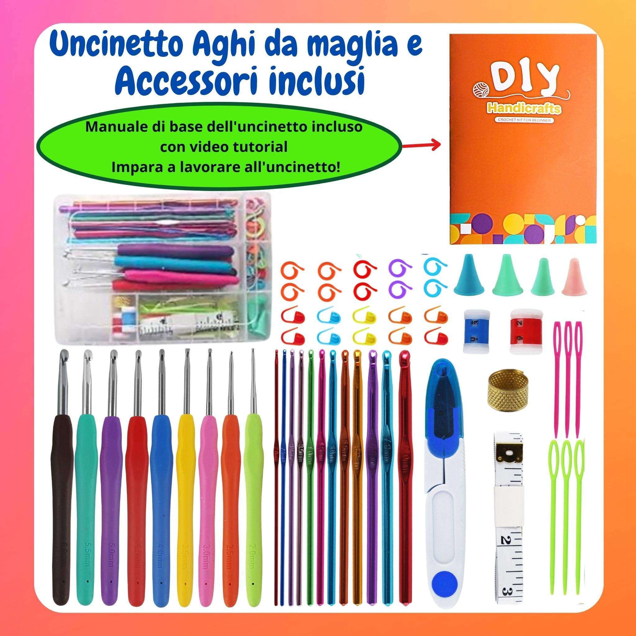 Set Uncinetto Completo 73 Pezzi Kit Uncinetto Principianti Amigurumi - Gomitoli Cotone, Aghi, Accessori, Manuale, Borsa