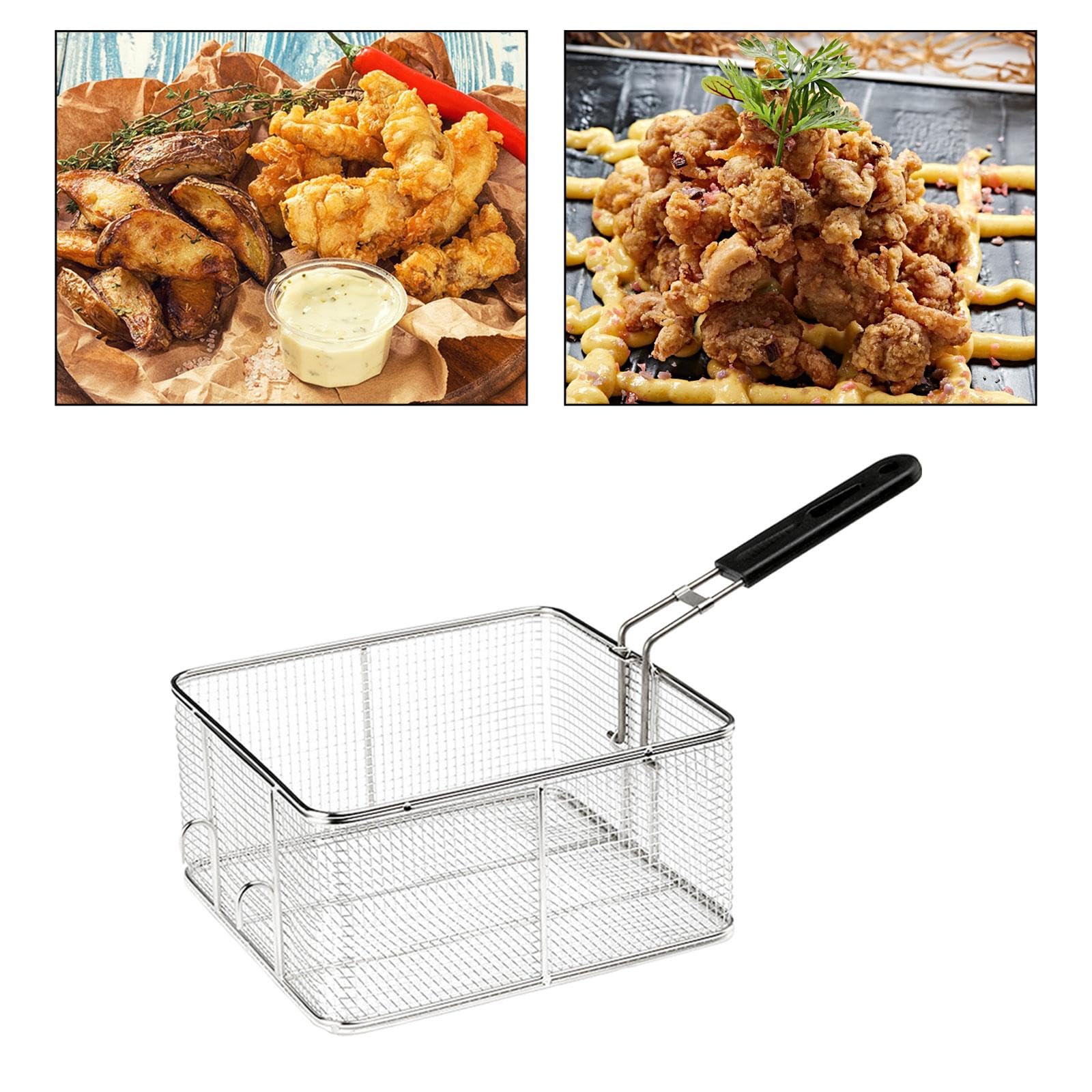 Küchensieb Edelstahl, poliertes Metall feinmaschig Frittierkorb mit verstärktem Griff, Frittierkorb, Siebsieb Frittierkorb zum Frittieren, Kochen, Grillen, Stil E