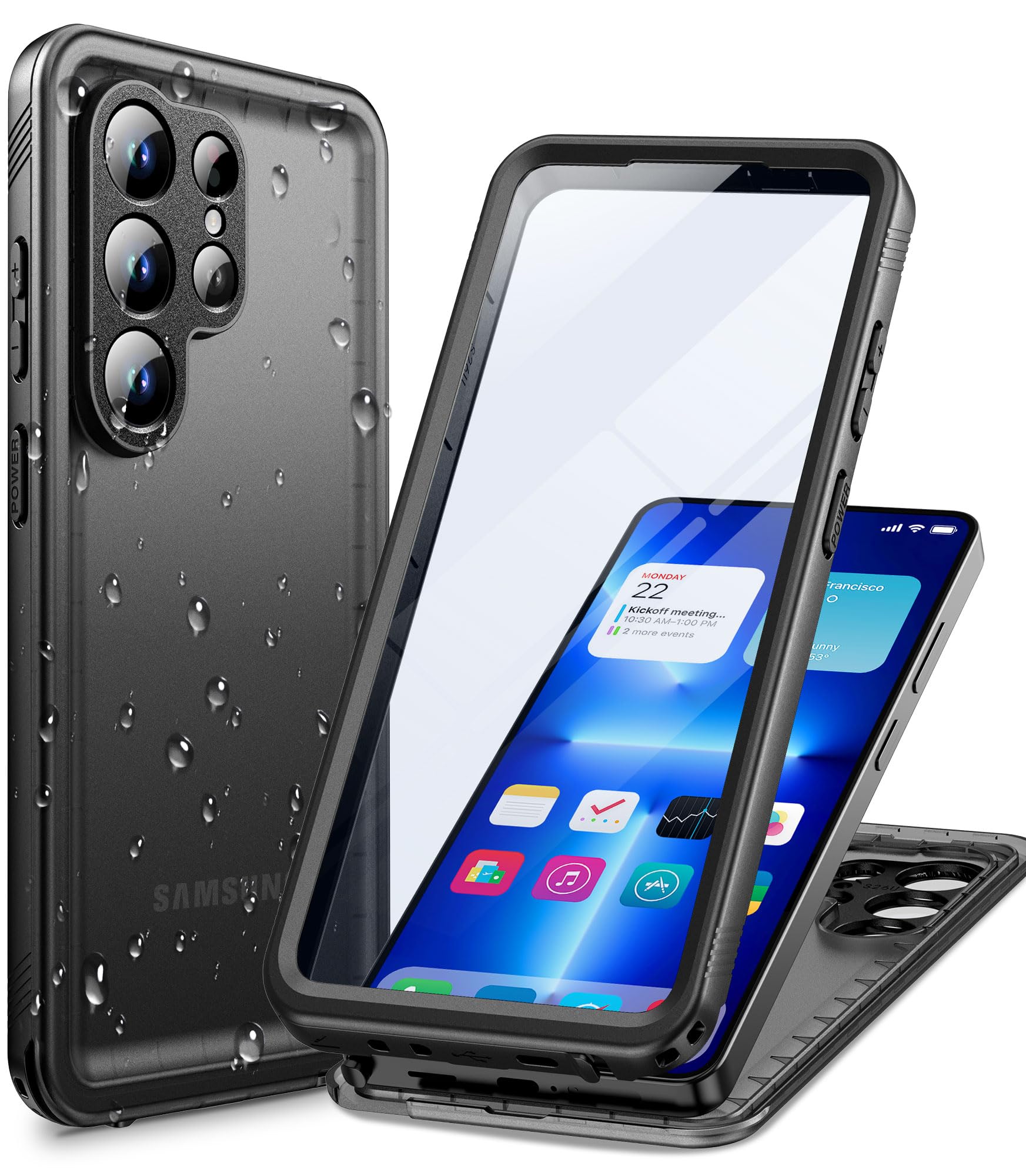 Cozycase トップクラス Samsung Galaxy S26 Ultra 用 最強 防水ケース両面 米軍IP68 2m耐衝撃 全面保護カバー 完全防塵 スマホケース 対応Galaxy S 26 Ultra 携帯スリム 360度保護フルカバー 充電通話洗濯可能 頑丈ハード 強化前後 水中撮影 雨 高機能手机壳 S26 Samsung s26ウルト ギャラクシーS26 指紋防止「黒」