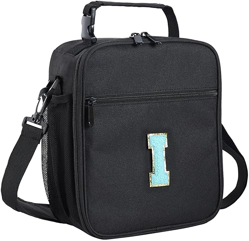 Miniatura 9 de ELEFOCUS Lonchera aislada con inicial para mujeres y hombres, bolsa de almuerzo personalizada con monograma con correa de hombro ajustable para