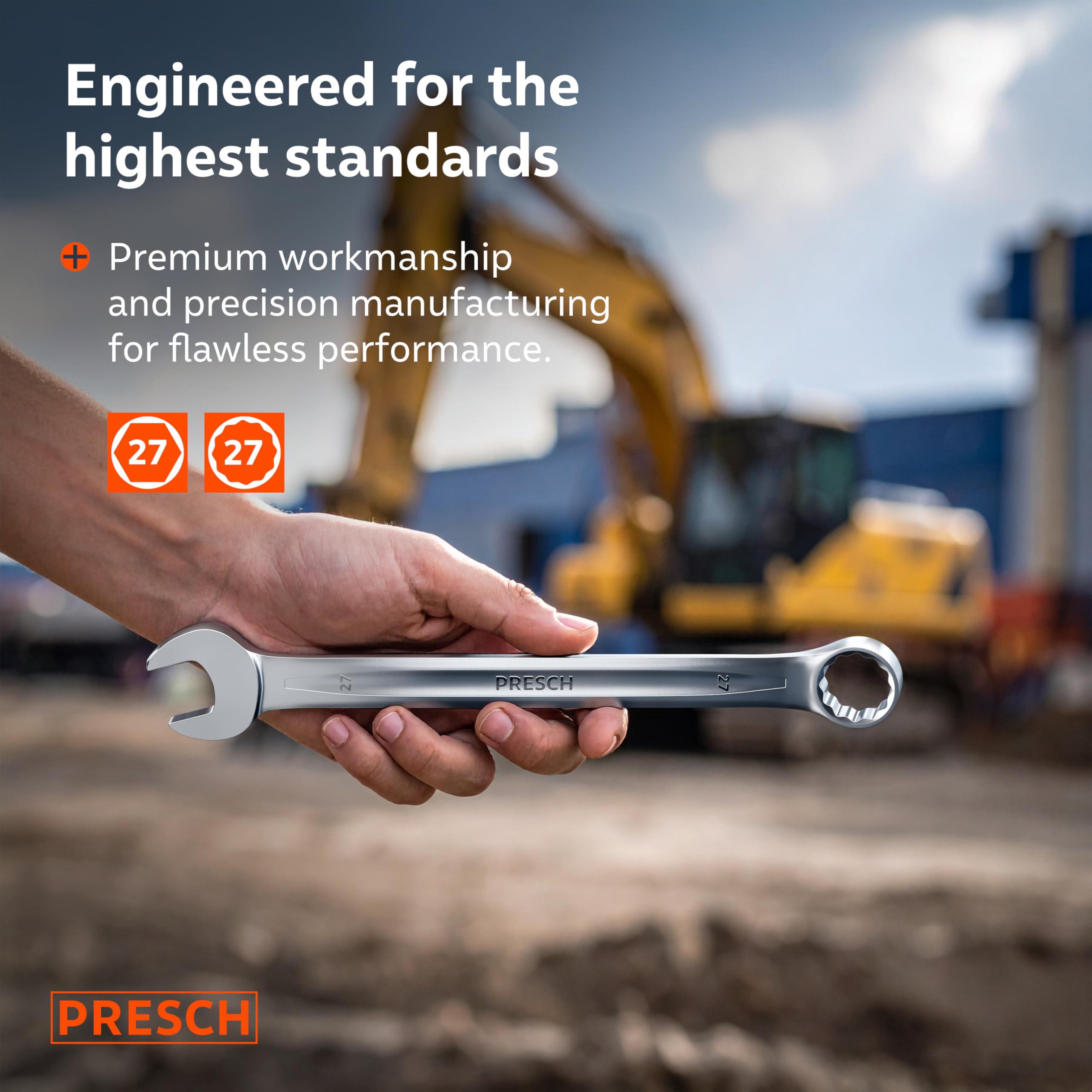 PRESCH Combination Spanner 27mm, Precision-machined & exceptionally Robust Spanner, 15° Angled for Tight-Space Work - Image 2
