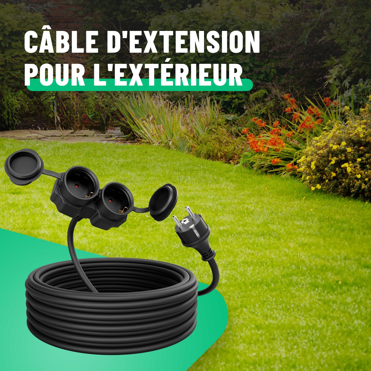 Verlengkabel 10 meter en viervoudige verdeeldoos IP44