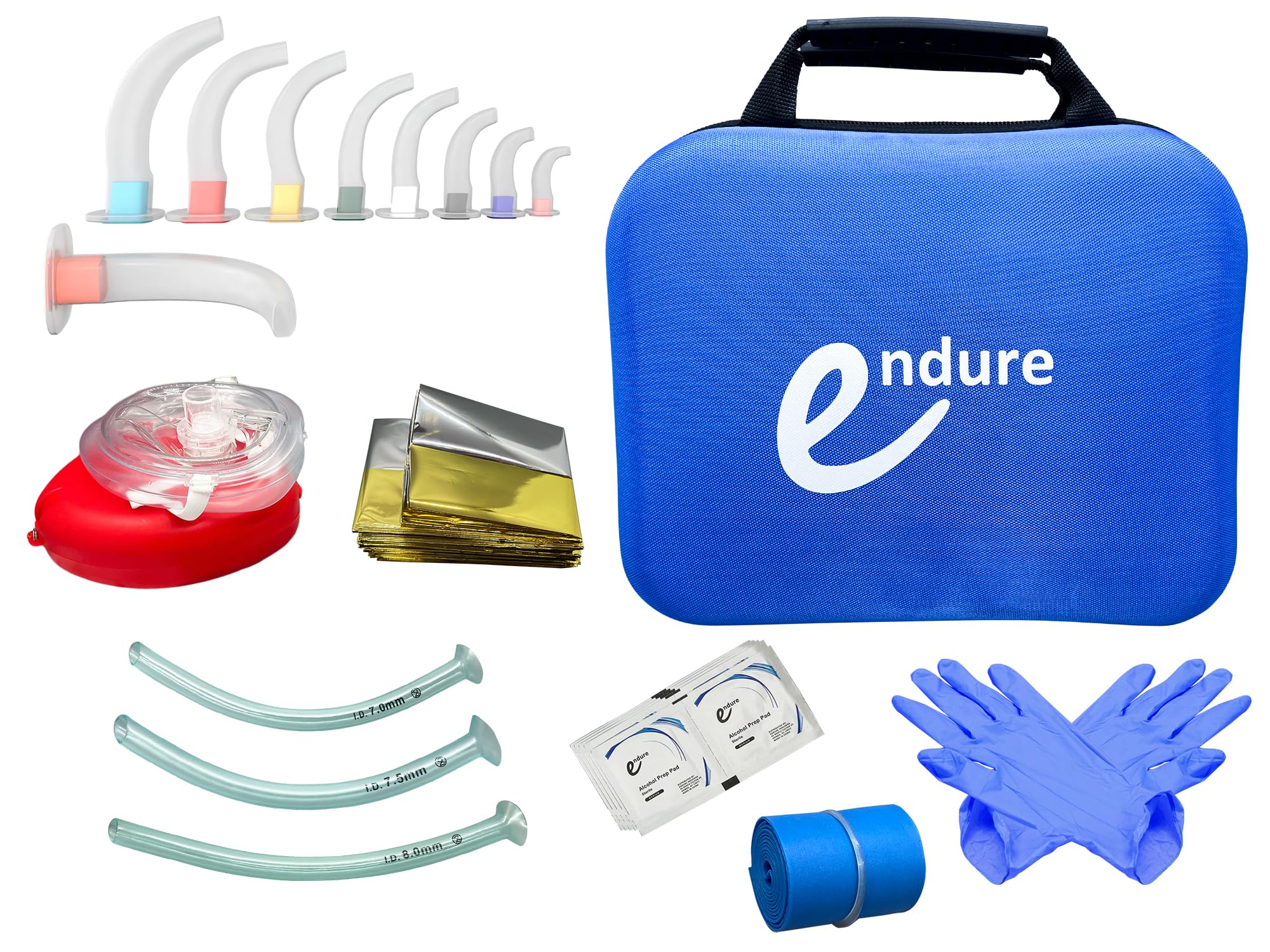 Endure All-in-One EMS Kit | 21-Piece Airway Management Kit with CPR Mask, NPA, OPA, Tourniquet, Emergency Blanket & First Aid Bag