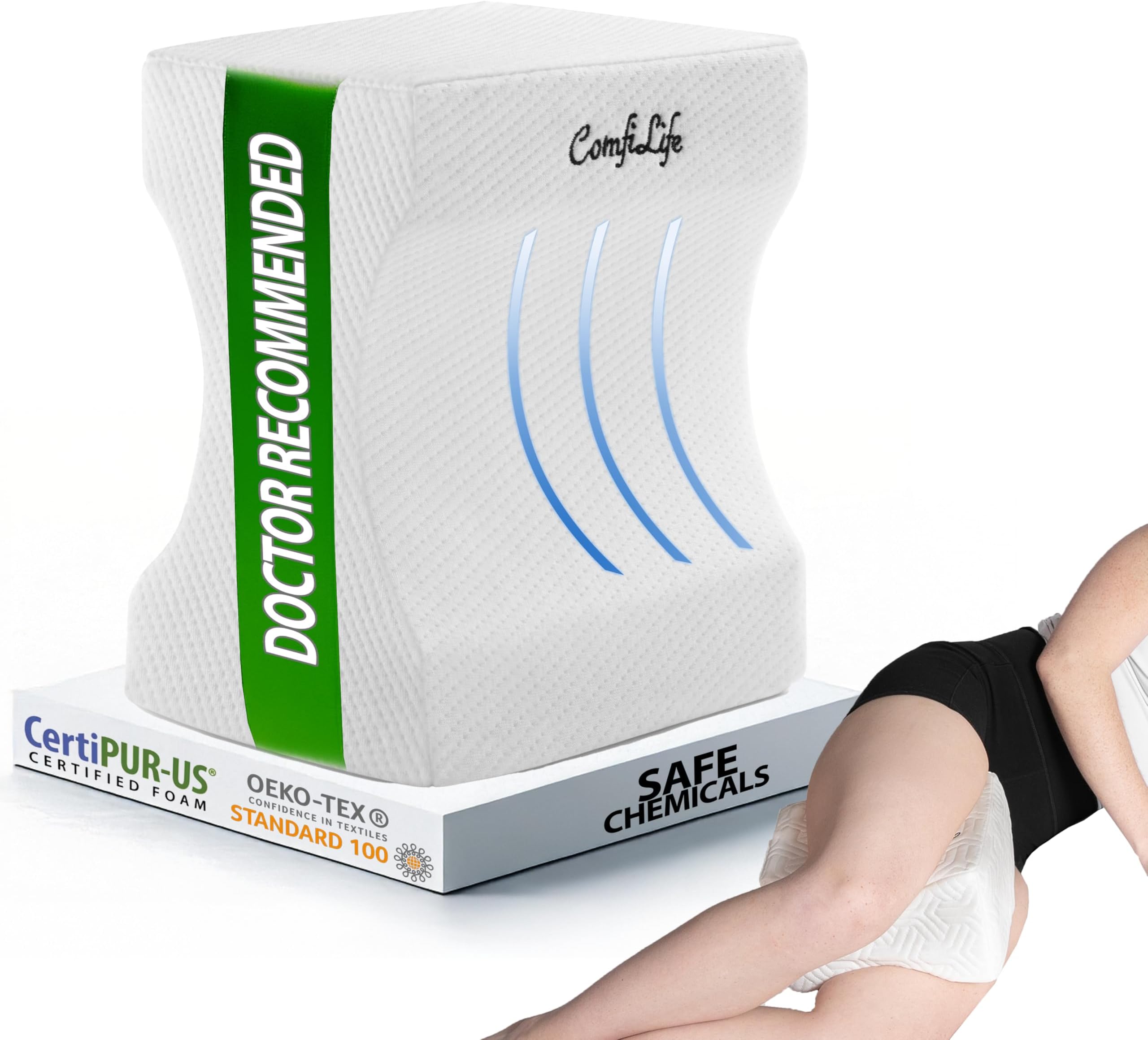 Orthopedic Knee and Leg Pillow for Side Sleepers Sleeping - 100% Memory Foam for Back Pain, Hip Pain Relief