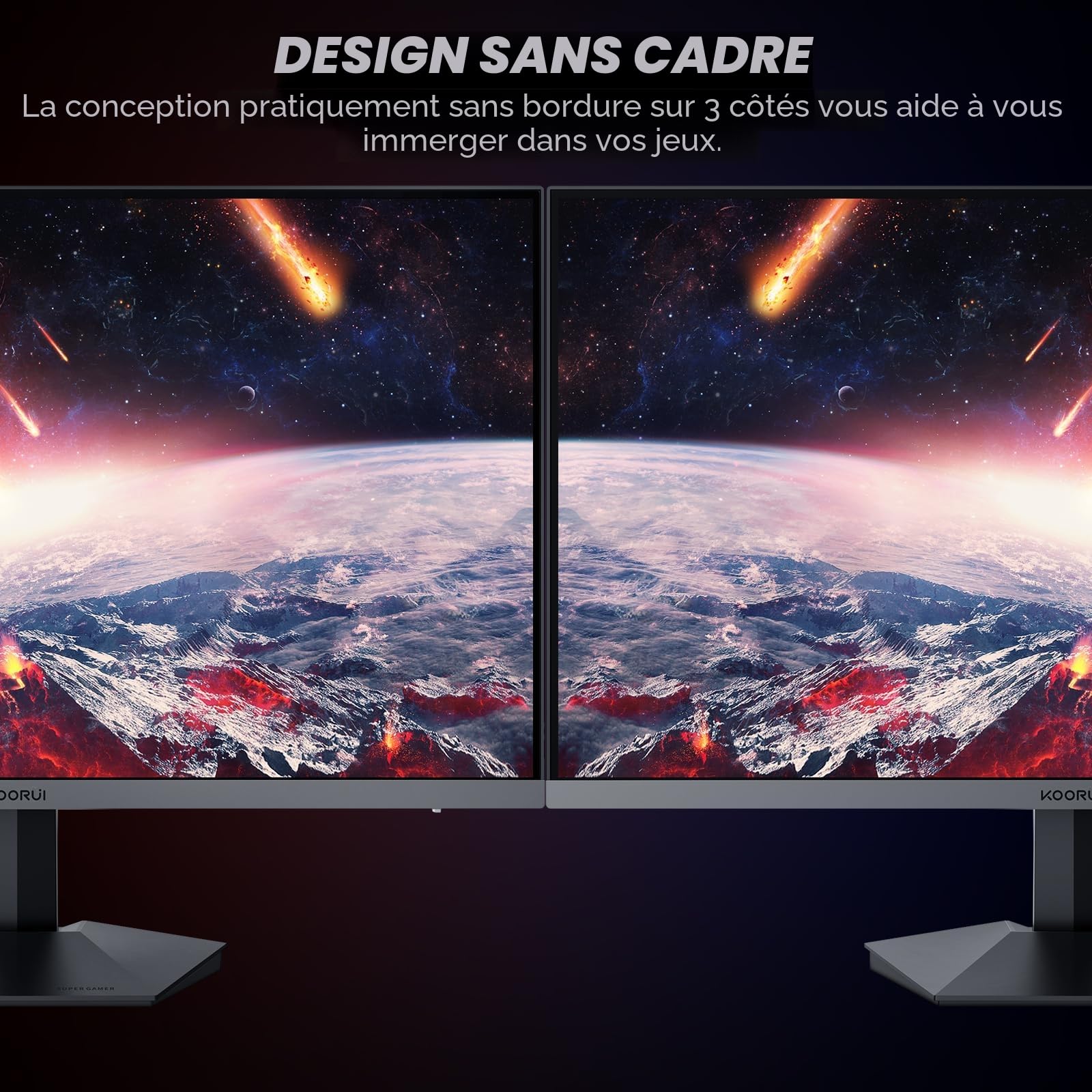 KOORUI Ecran Pc Gamer 27 Pouces, Moniteur PC 240Hz, FHD, 1ms, Adaptive Sync (1920 x 1080p, DCI-P3 90%, SRGB 100%, HDMI, DisplayPort, VESA 75x75)