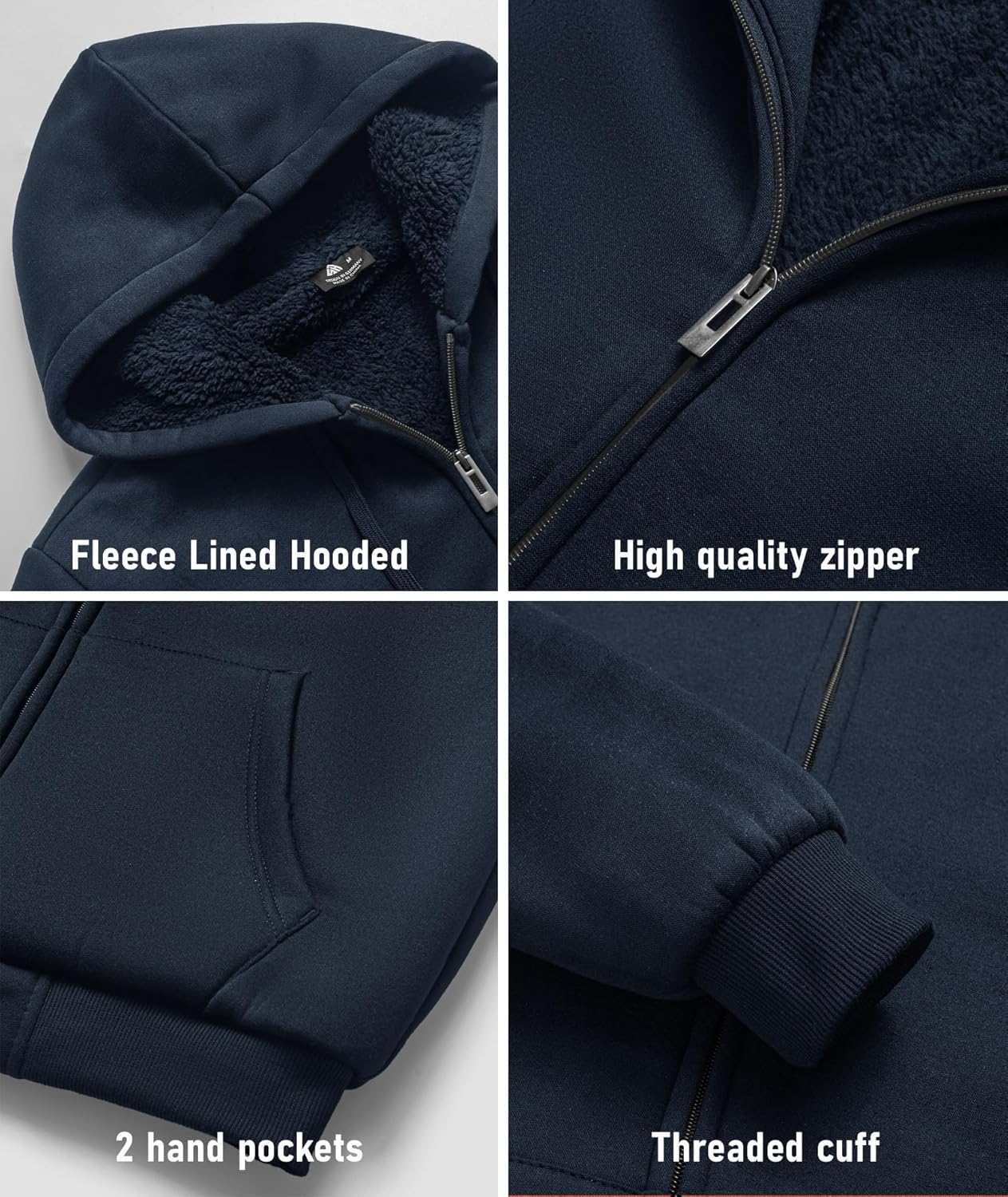 SCODI Hoodies for Men Heavyweight Fleece Sweatshirt - Full Zip Up Thick Sherpa Lined Hooded Sweatshirts - Image 4