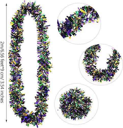 Miniatura 2 de BBTO 6 guirnaldas de oropel de Mardi Gras de 39.4 pies, decoración metálica, guirnalda de festón púrpura, dorado, verde, serpentinas colgantes con