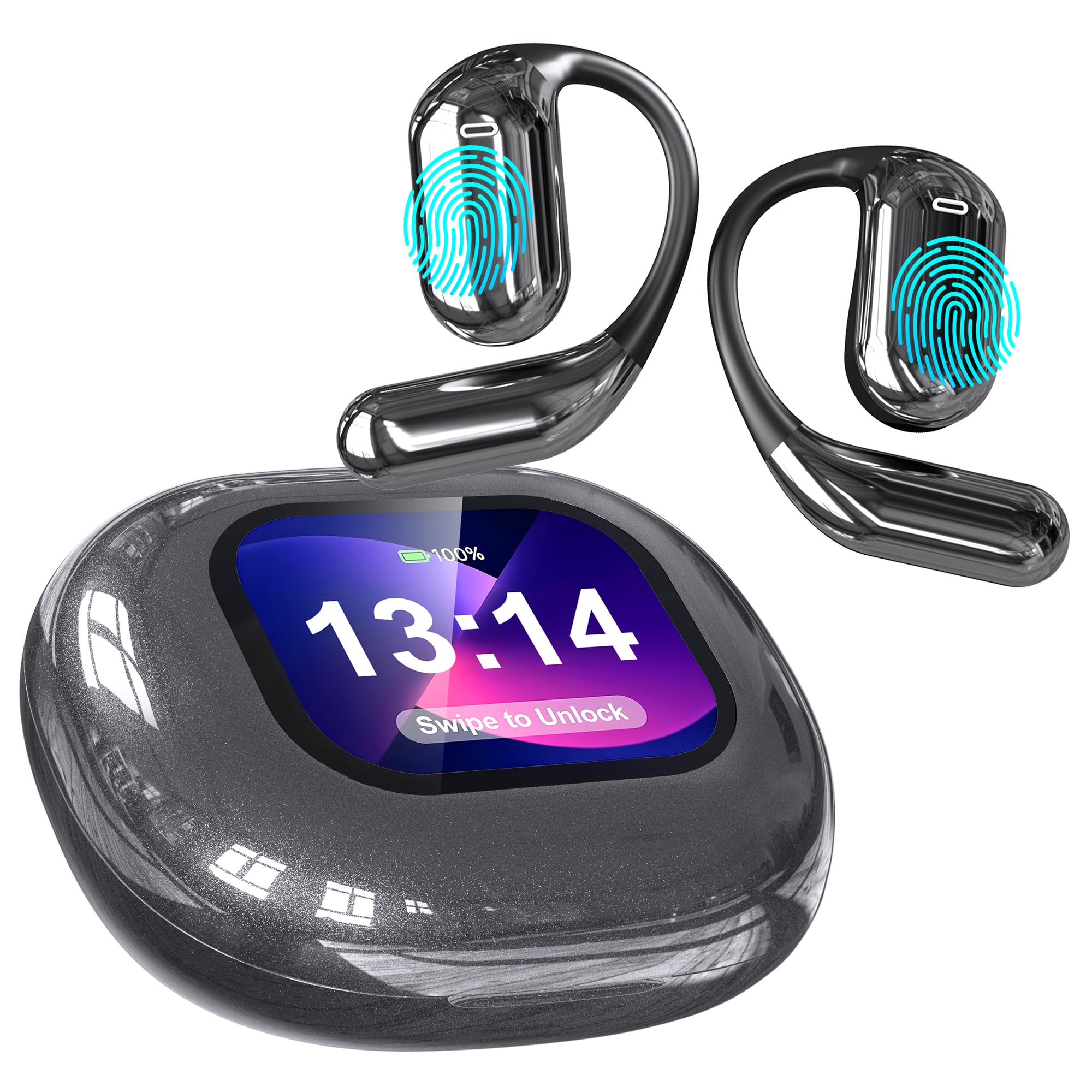 AI Real-Time Translation Earbuds, Wireless Bluetooth Earbuds with 144 Languages, Two-Way Translator Earbuds, Noise Cancelling, with LCD Touch Screen for Pad Tablet Laptop Android/iOS Phones, Gray