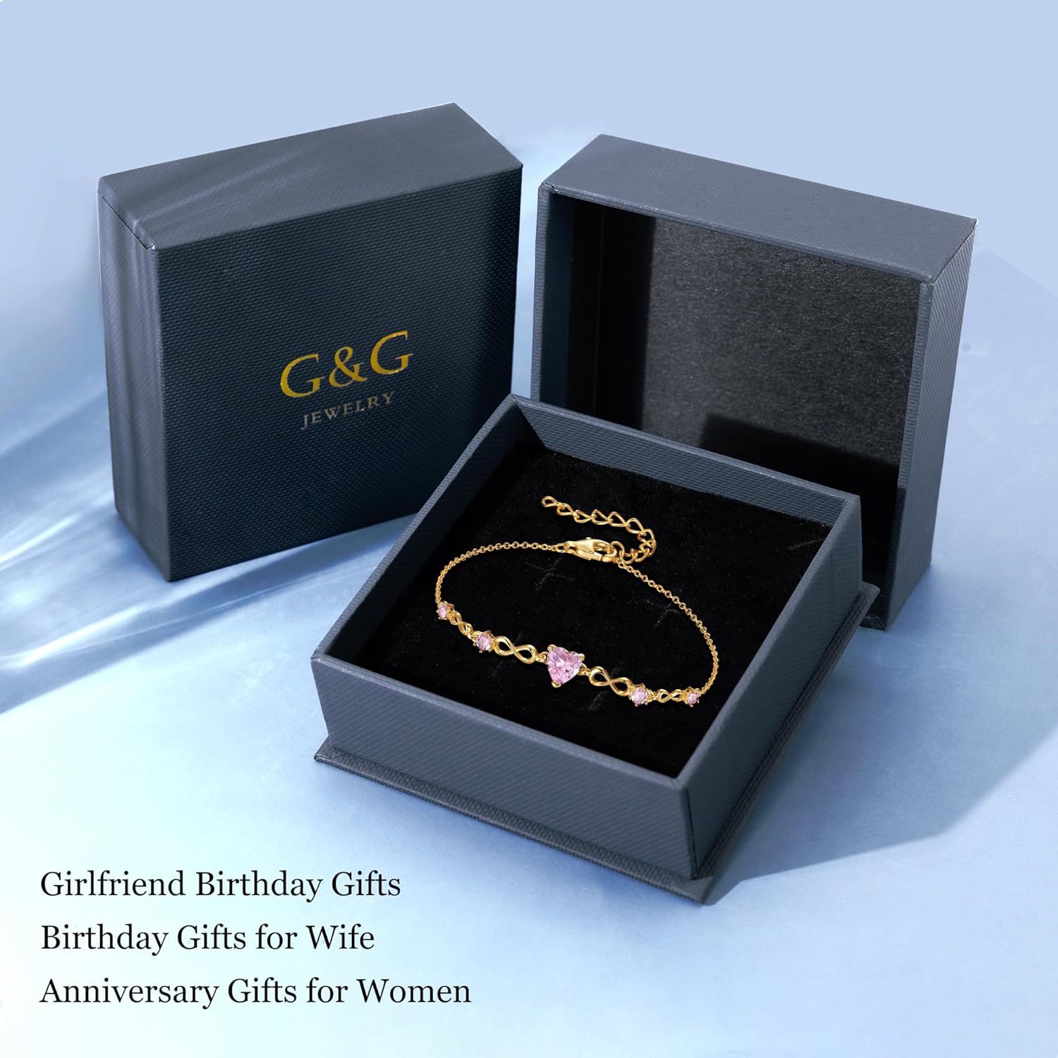 G&GEMSJEW Infinity Heart Birthstone Bracelets for Women, 925 Sterling Silver Women Charm Link Bracelet Adjustable, Birthday Anniversary Christmas Jewelry Gifts for Women Wife Mom Girlfriend Her - Image 6