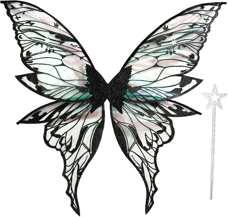 Alas de hadas para adultos y mujeres, conjunto de disfraz de hada de 31,5 "x 29,5", alas de mariposa grandes para fiesta de Halloween