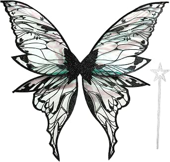 Fairy Wings for Adults Women 31.5"x29.5" Fairy Costume Set Large Butterfly Wings for Halloween Party Black