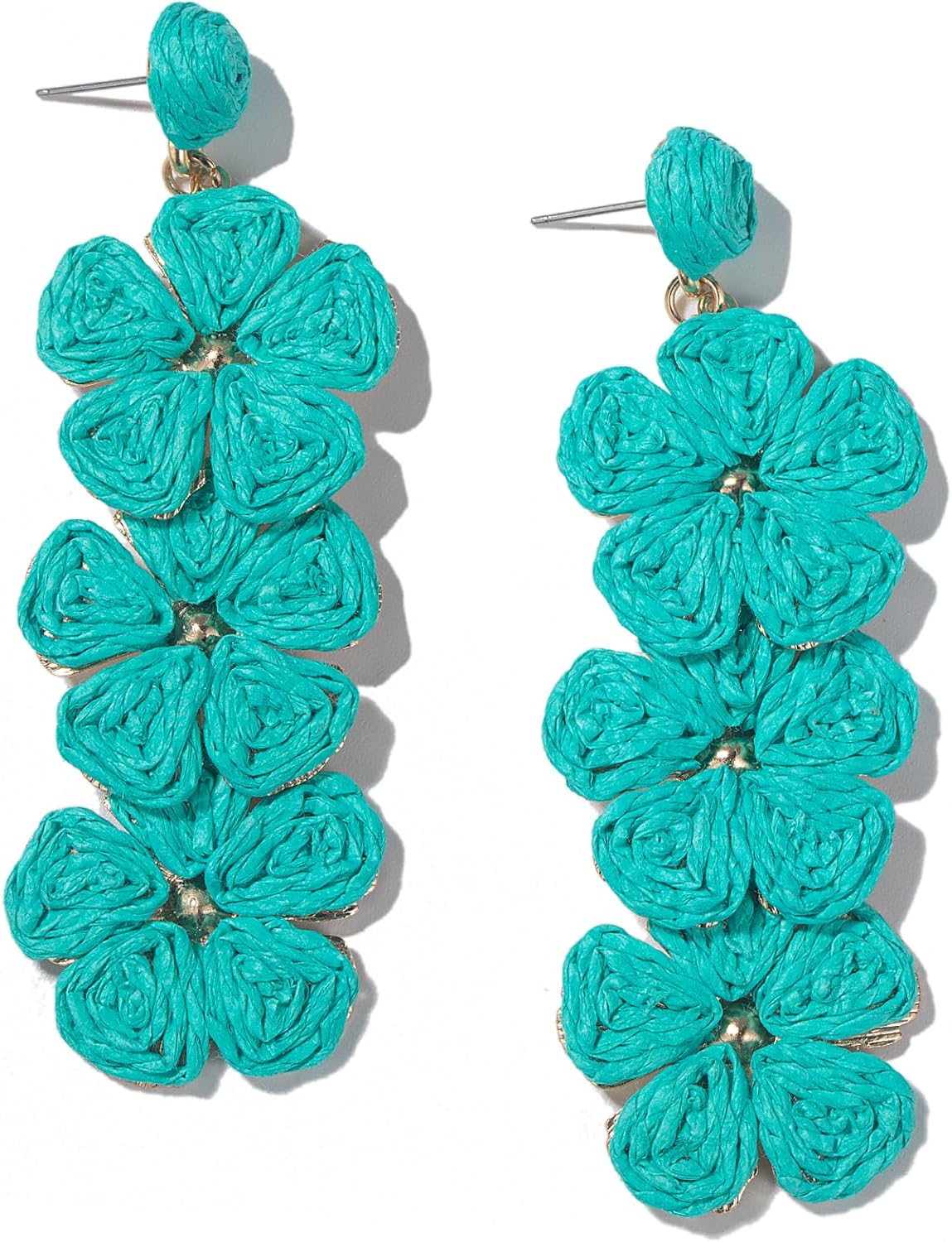 Flower Drop Earrings Floral Raffia Earrings Boho Statement Dangle Earrings Trendy Cute Summer Beach Vacation Jewelry for Women
