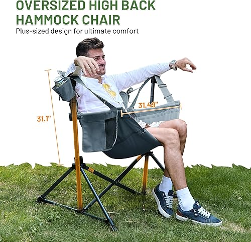 Miniatura 3 de TIMBER RIDGE Silla de camping tipo hamaca, silla hamaca oscilante de gran tamaño con respaldo y asiento ajustables para césped al aire libre,