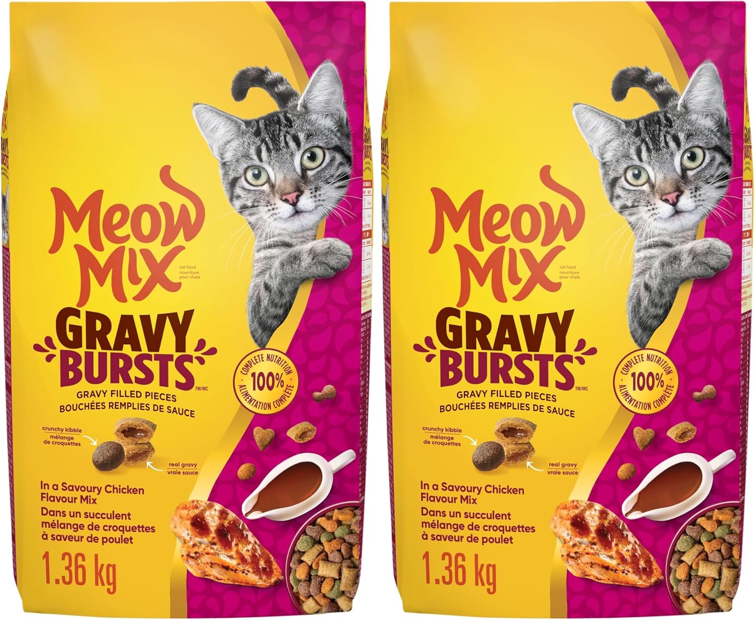 Meow Mix Gravy Burst Dry Cat Food, 1.36 kg (Pack of 2)