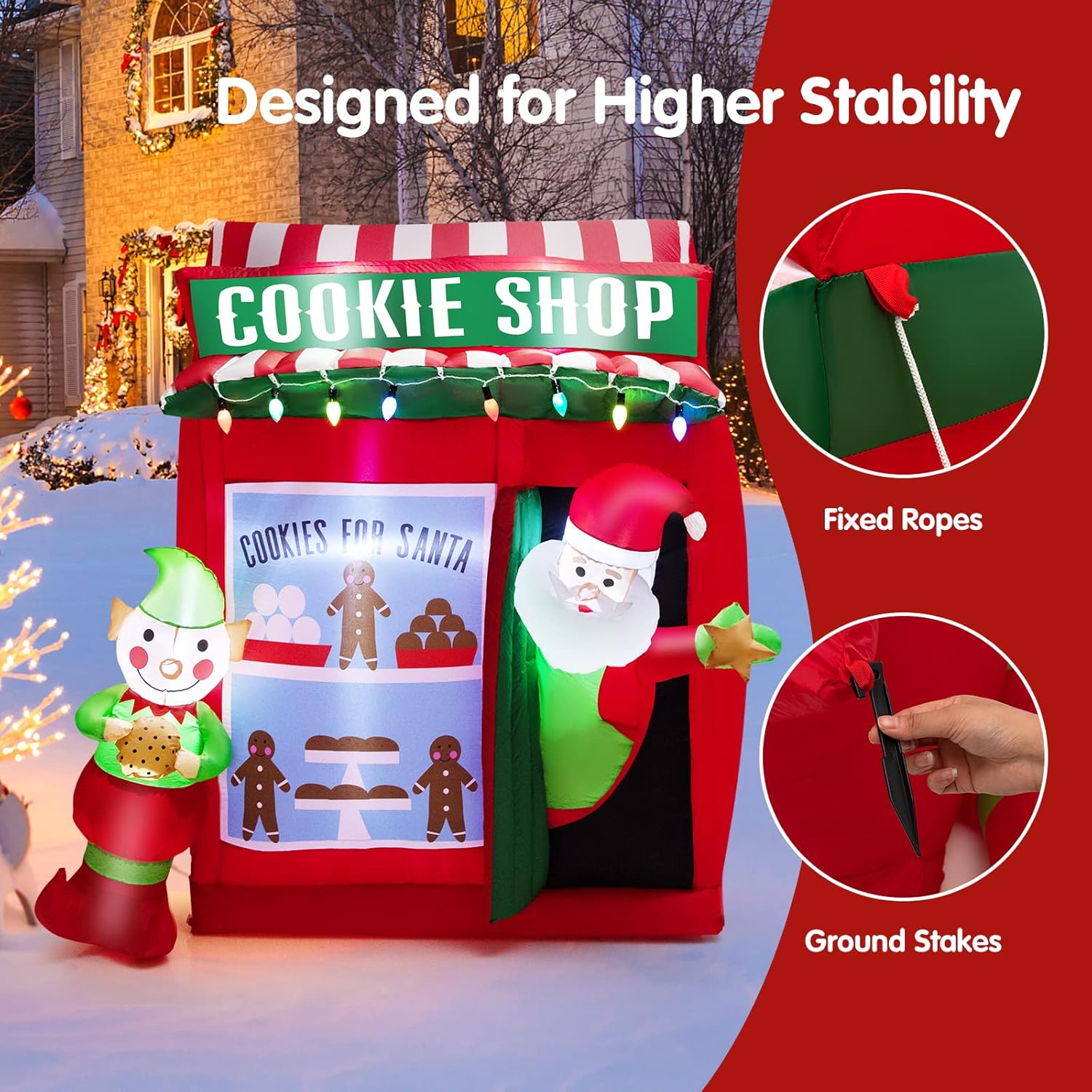 Tangkula 6.5 FT Christmas Inflatable Santa Claus, Lighted Self Inflating Xmas Decoration w/Cookie Shop, Gingerbread Man, Colorful Lights, Outdoor Blow up Holiday Decor for Yard, Lawn, Garden, Party