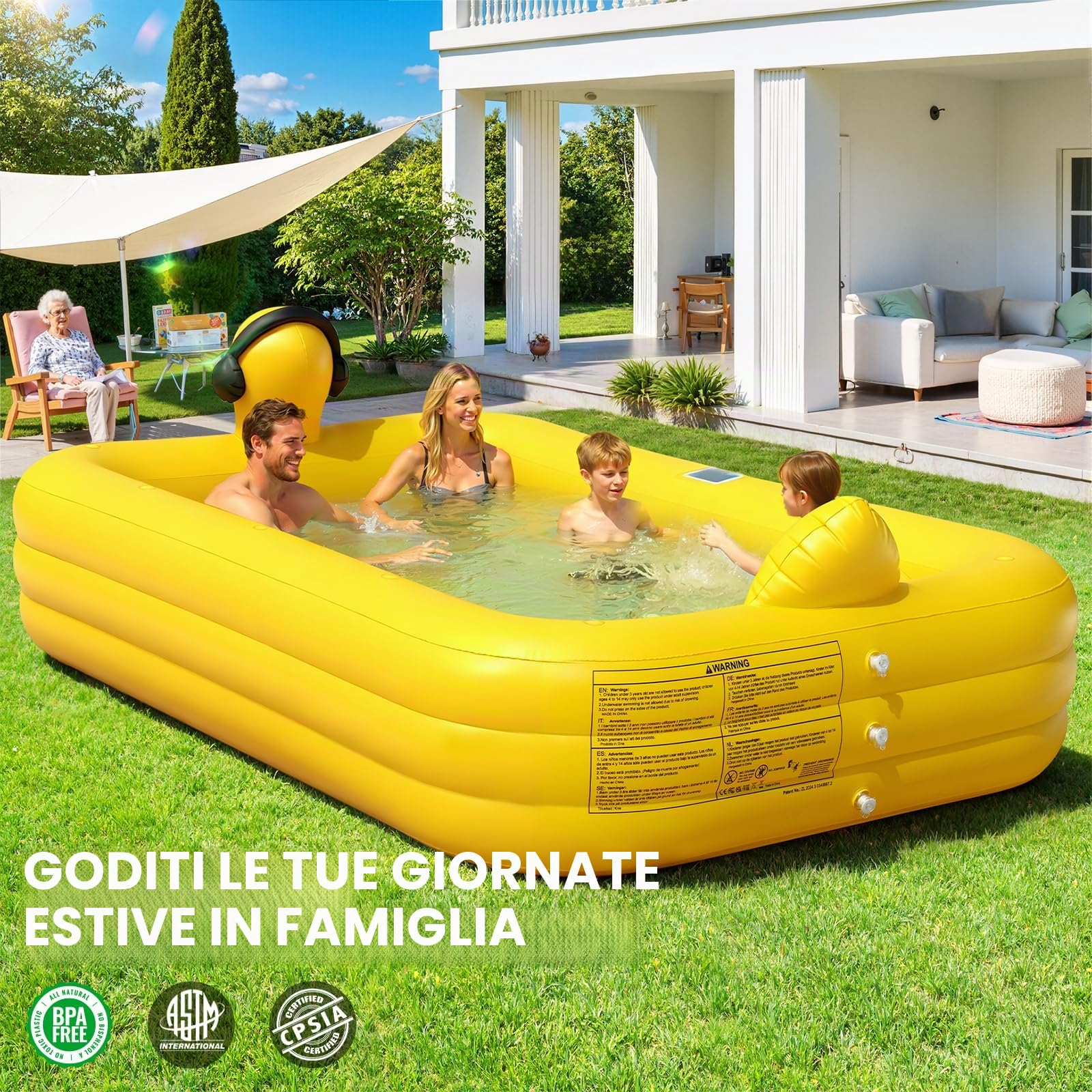 KingSom Piscina Gonfiabile con Luci, Paperella Piscina Gonfiabile Rettangolare Solare, Grande Piscina per Bambini e Adulti, 254 x 160 x 56 cm, Piscina Fuori Terra per Famiglie per Giardino, Esterni